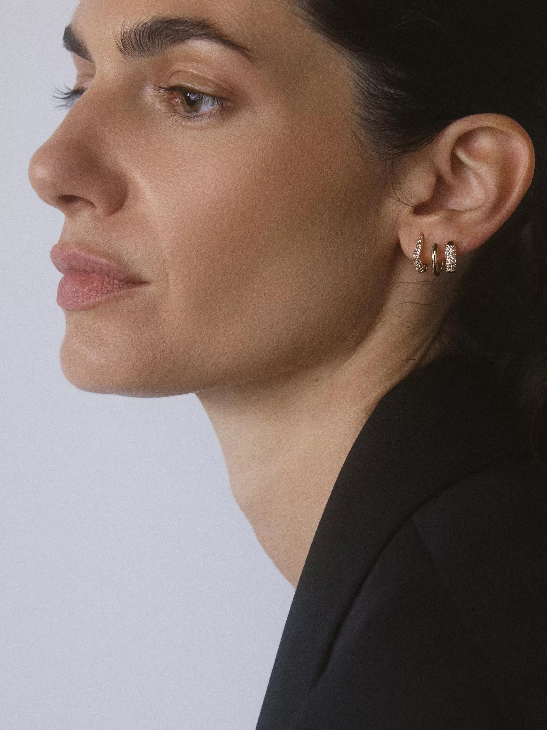 Gold Set Of Earrings With Zirconia, Golden, medium