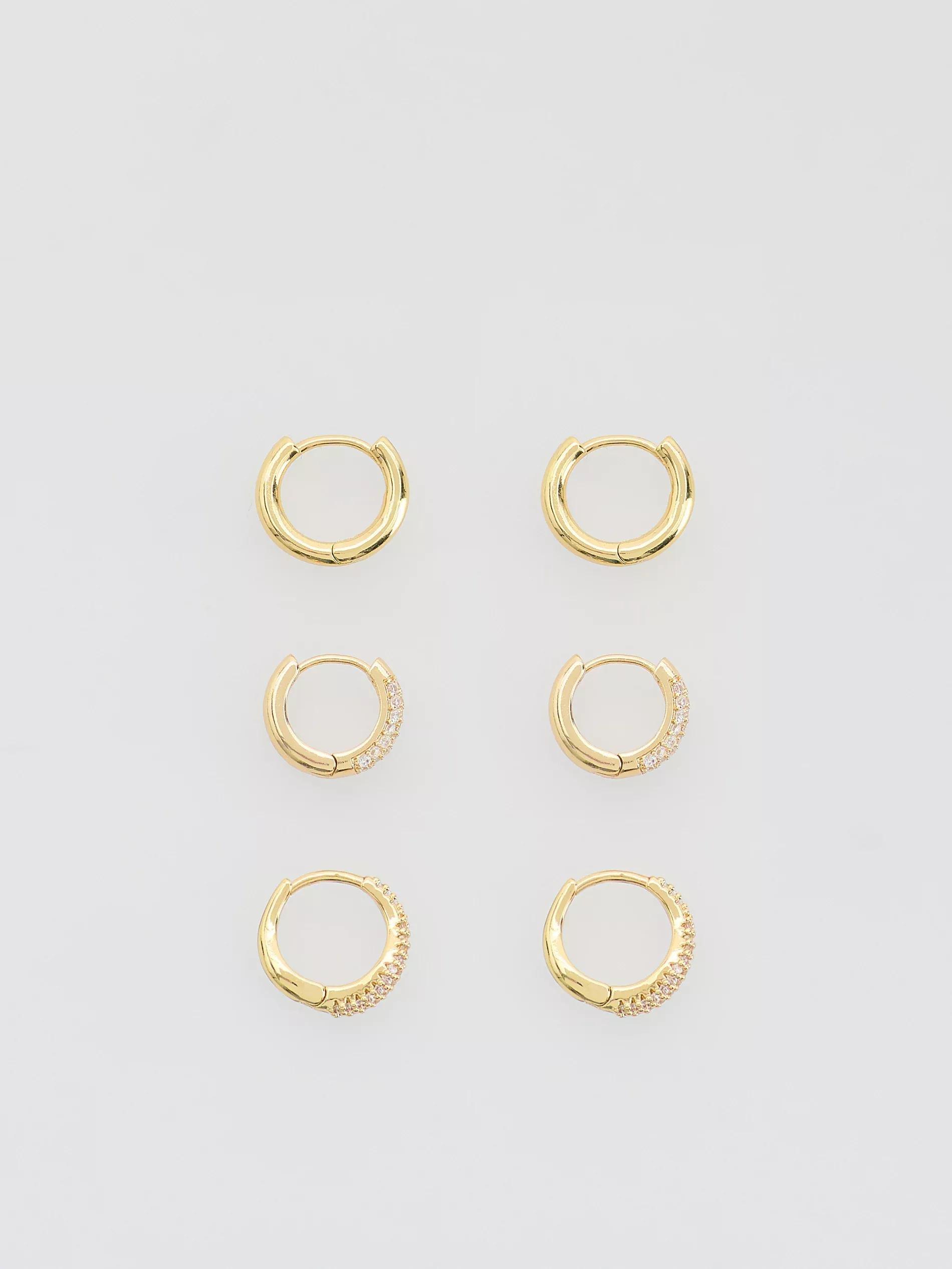 Gold Set Of Earrings With Zirconia, Golden, large image number 1