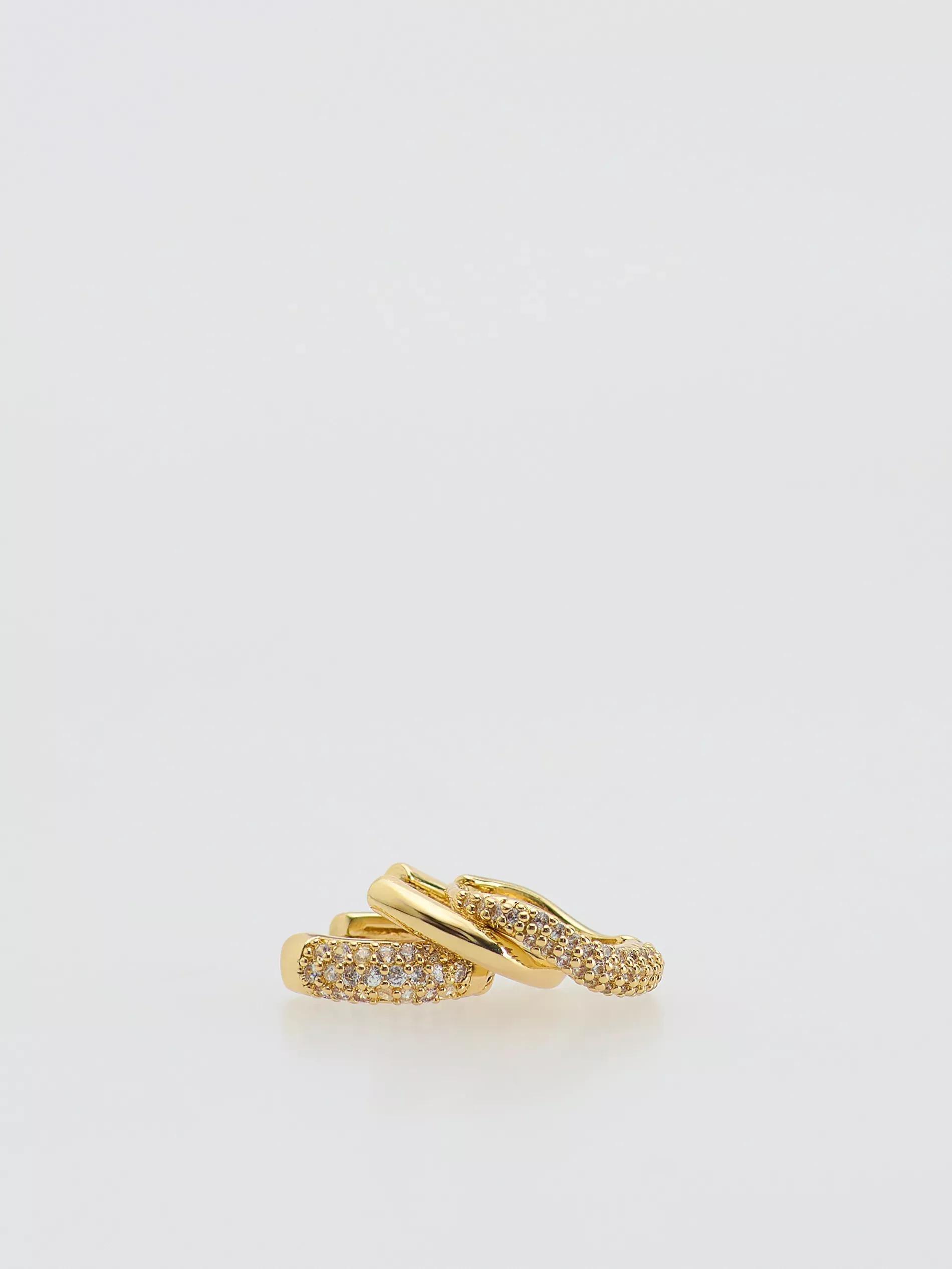 Gold Set Of Earrings With Zirconia, Golden, large image number 2