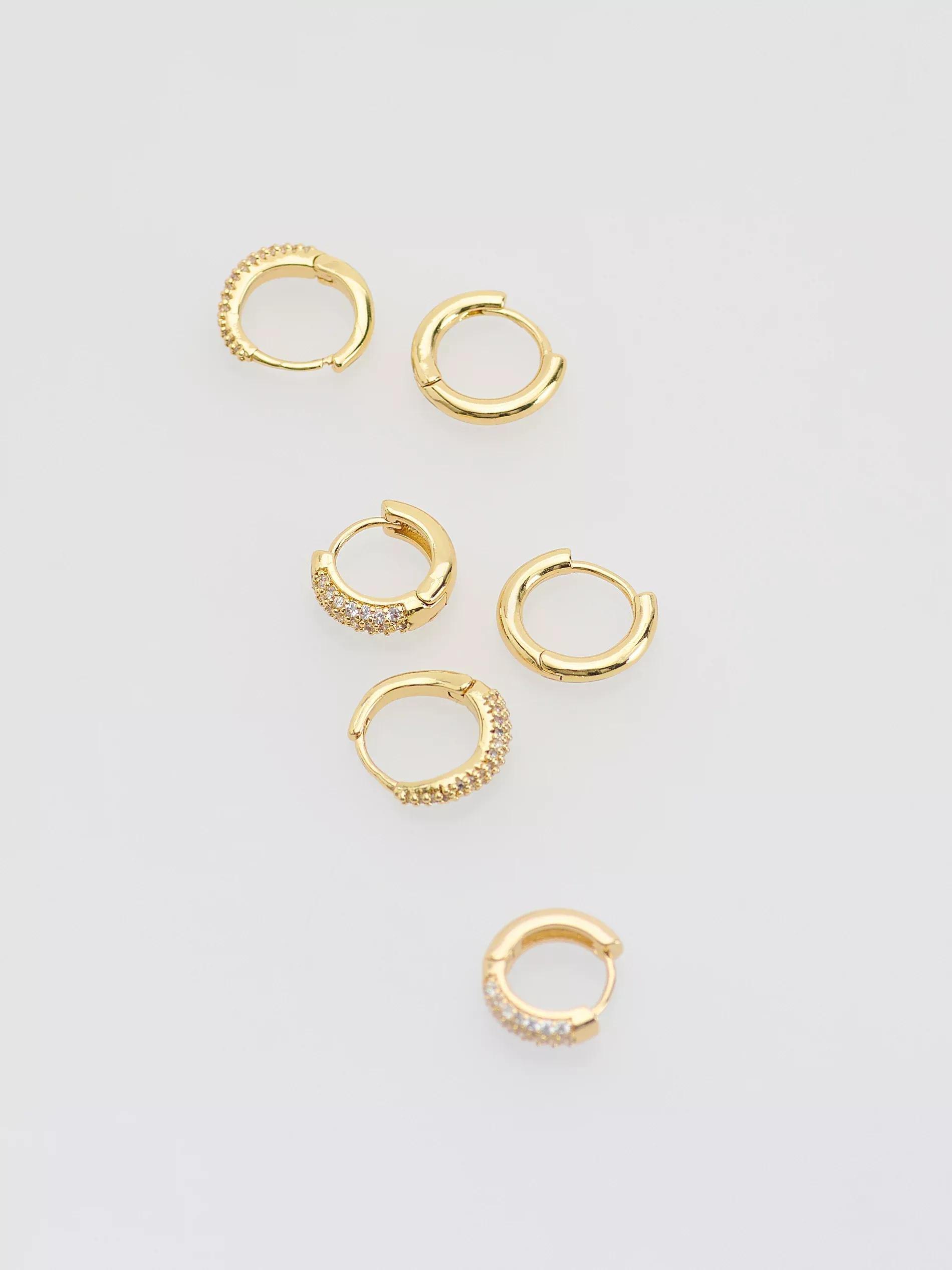 Gold Set Of Earrings With Zirconia, Golden, large image number 3