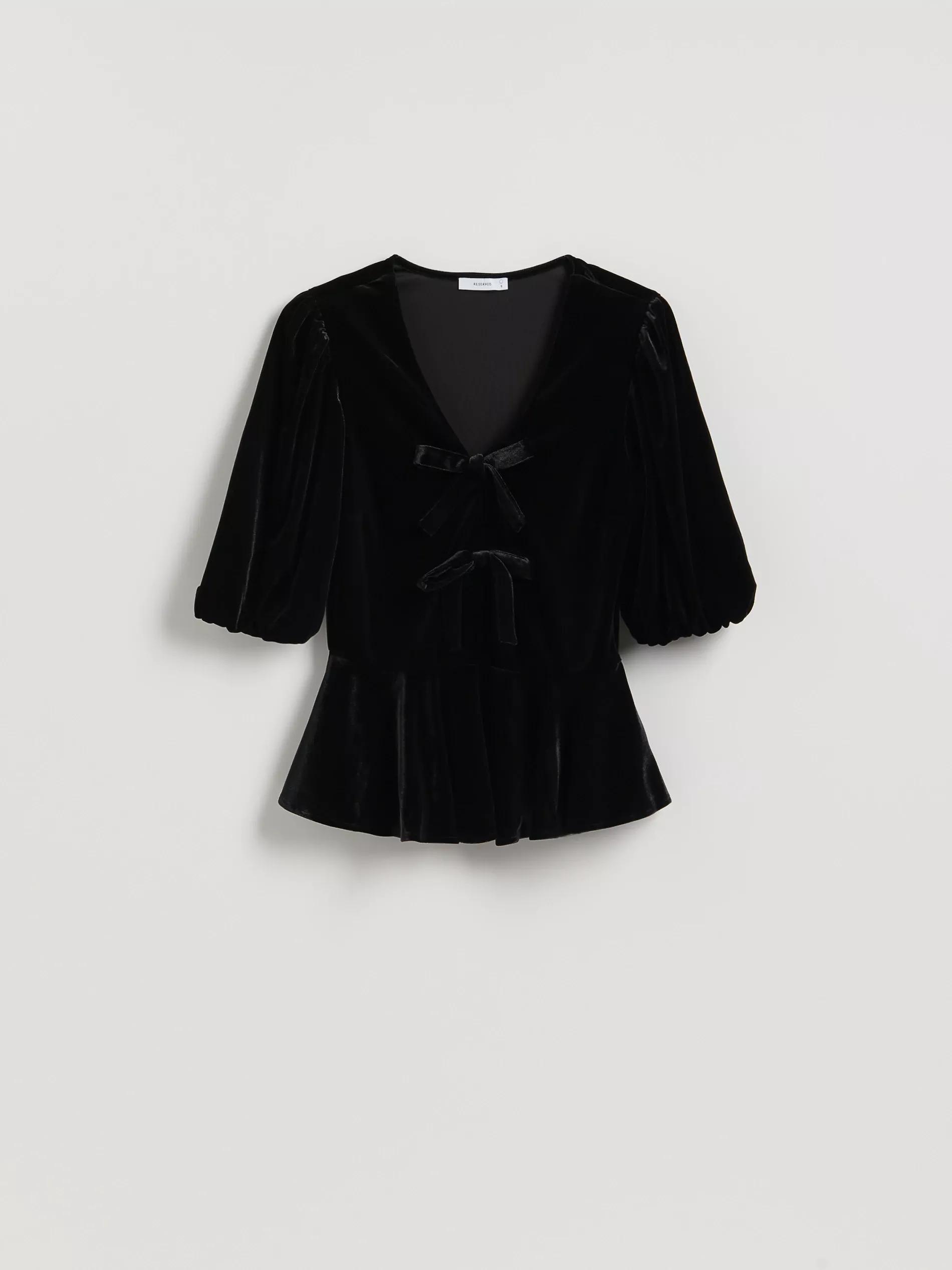 Black Velour Blouse, Black, medium