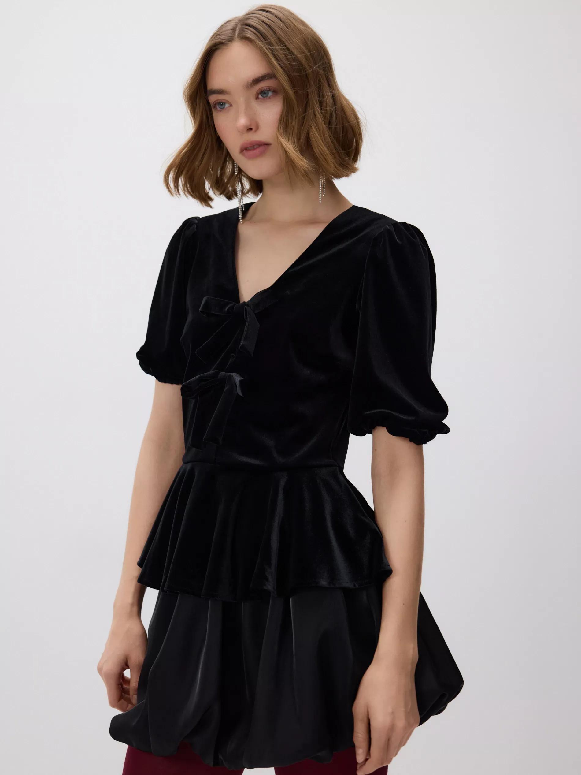 Black Velour Blouse, Black, large image number 2