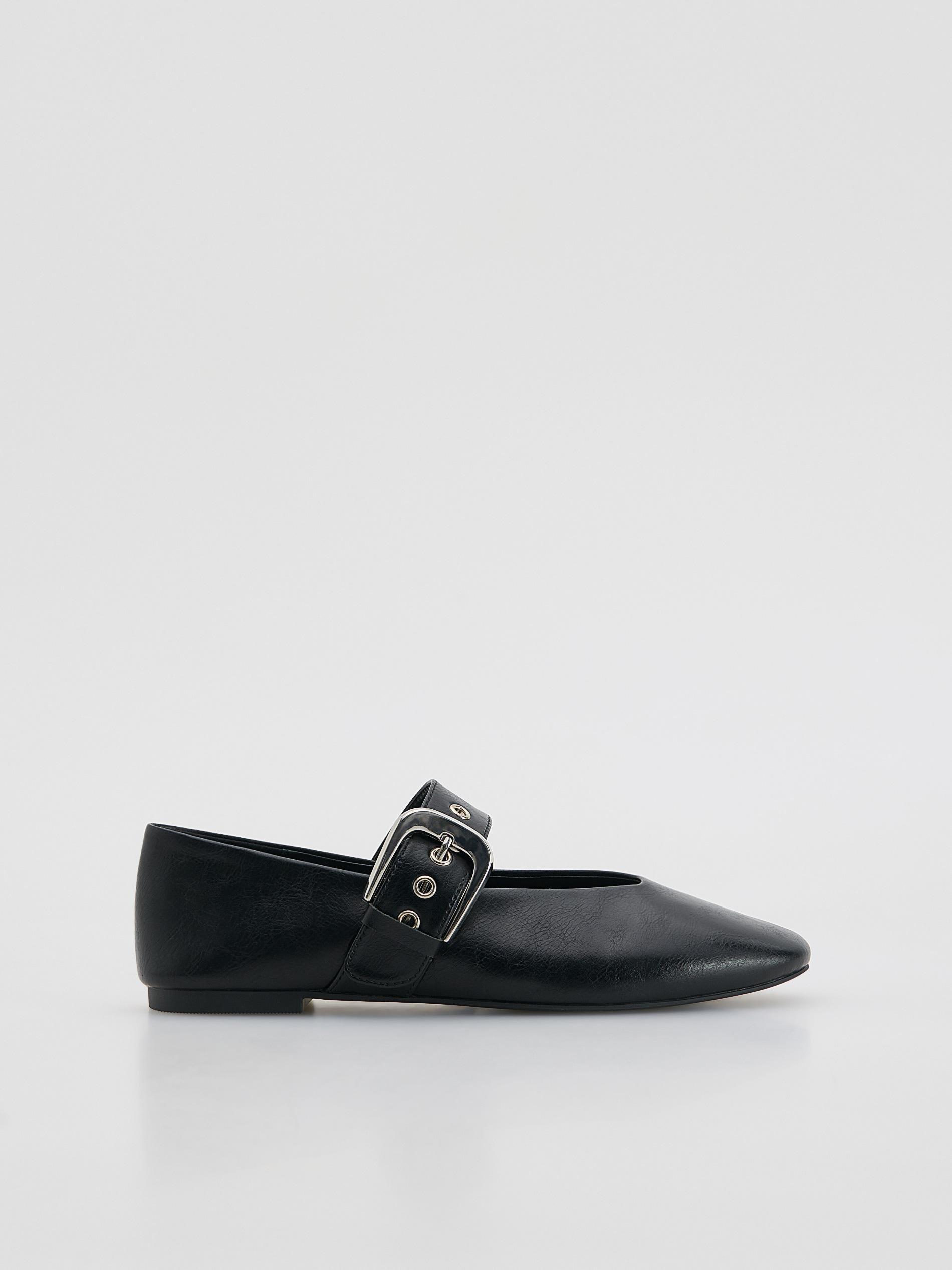 Black Sheepskin Ballet Flats, Black, medium