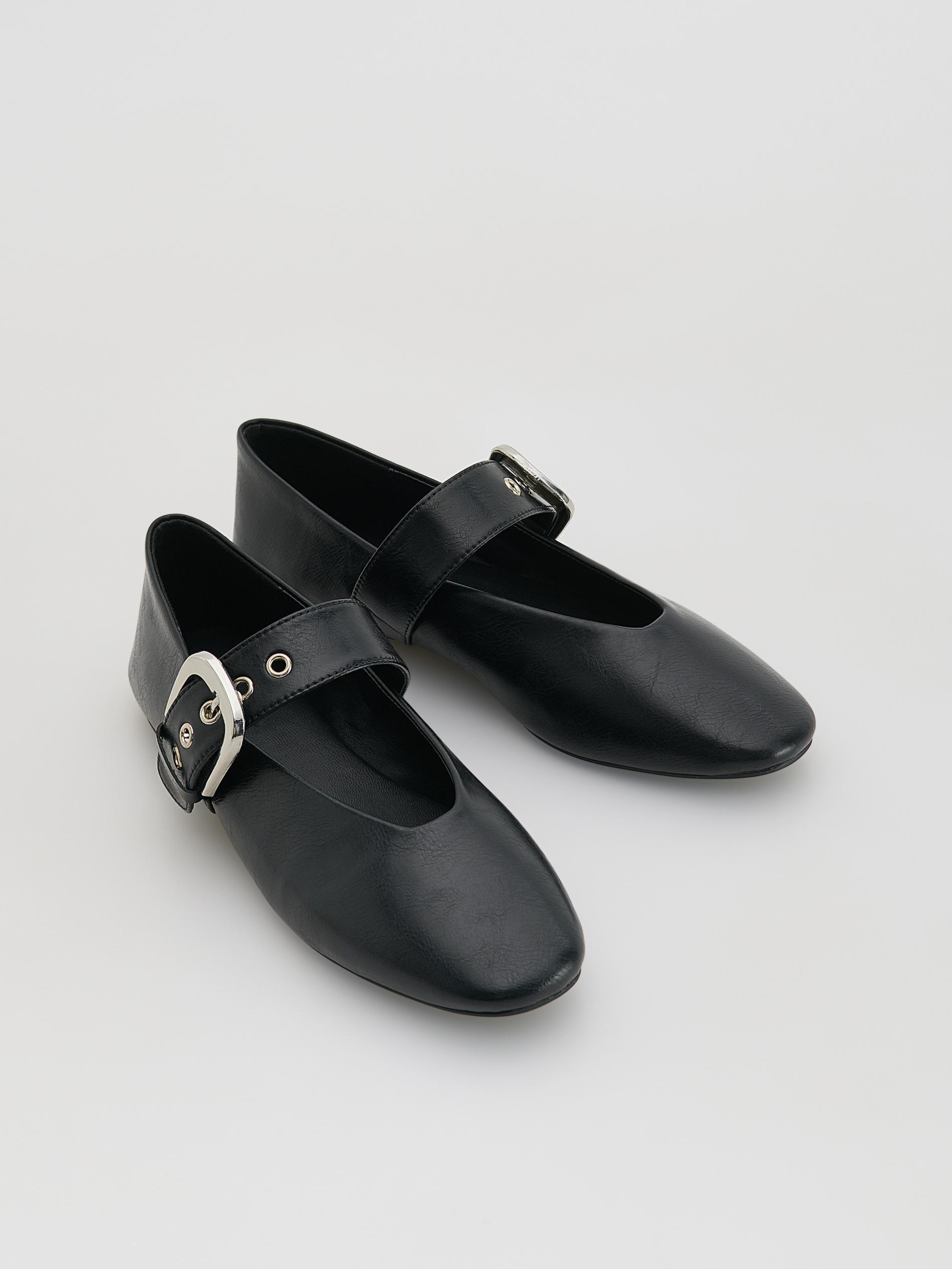 Black Sheepskin Ballet Flats, Black, large image number 3