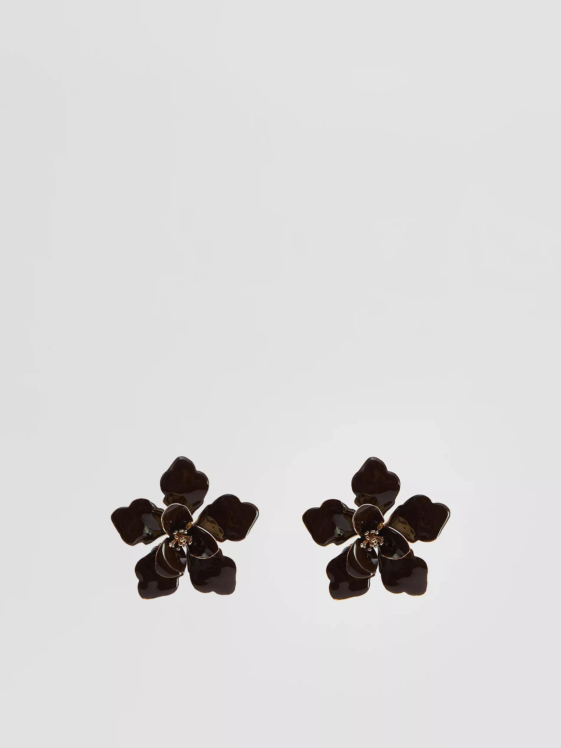 Brown Earrings With Floral Motif, Brown, large image number 0
