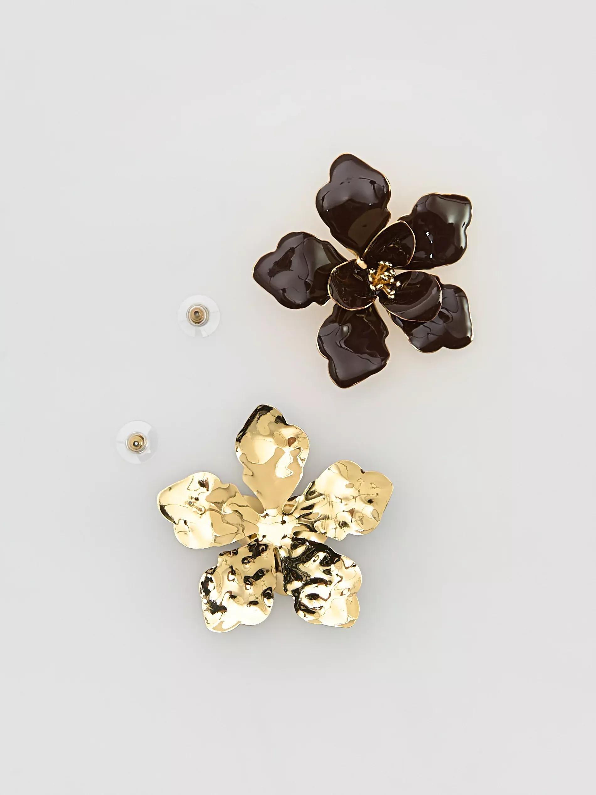 Brown Earrings With Floral Motif, Brown, large image number 1
