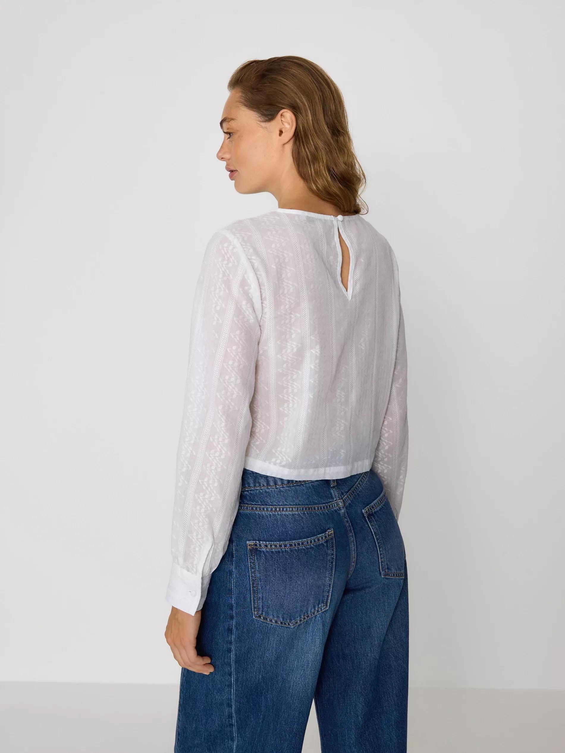 Cream Blouse With Embroidery Pattern, Ivory, large image number 2