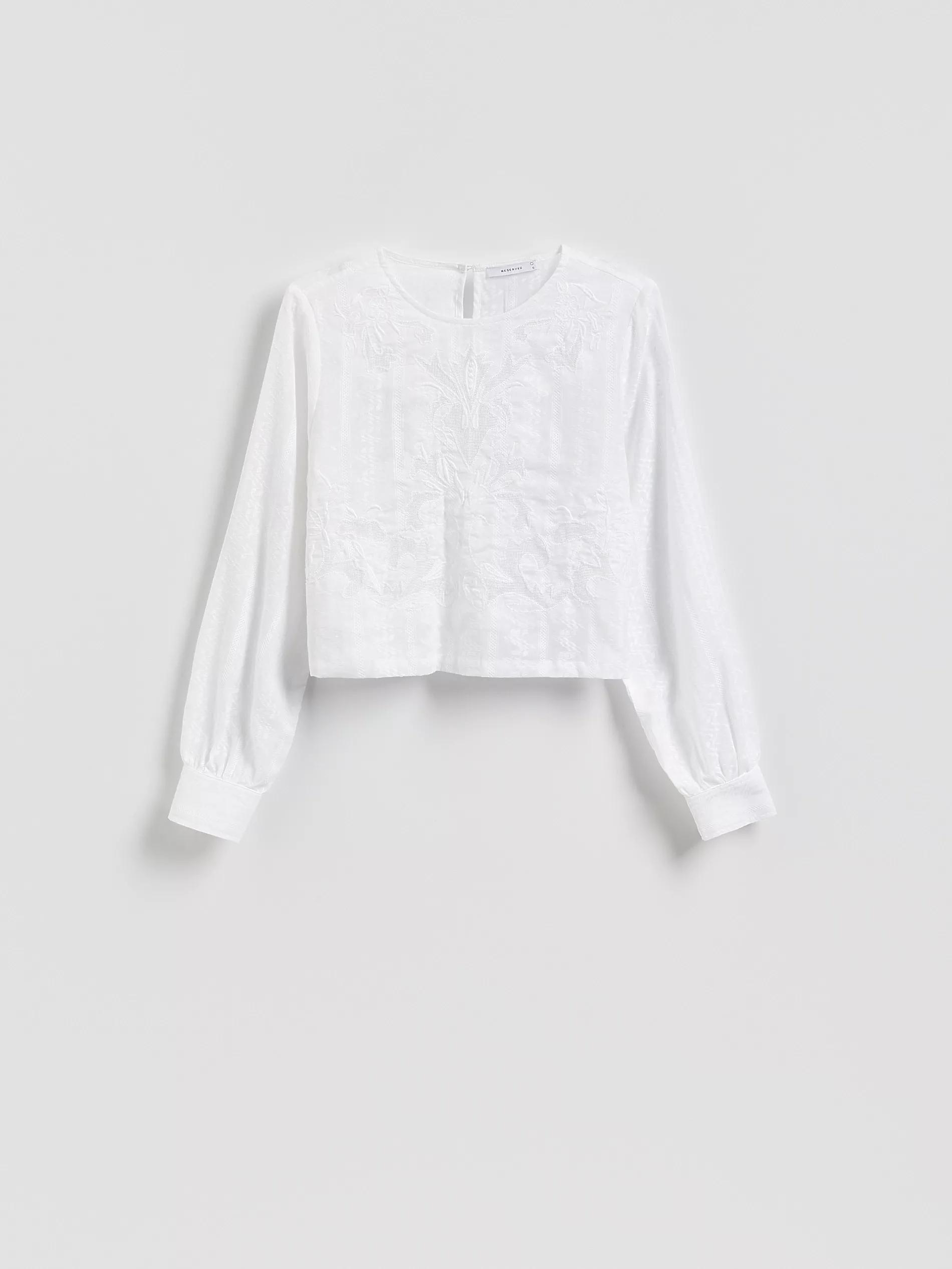 Cream Blouse With Embroidery Pattern, Ivory, large image number 4