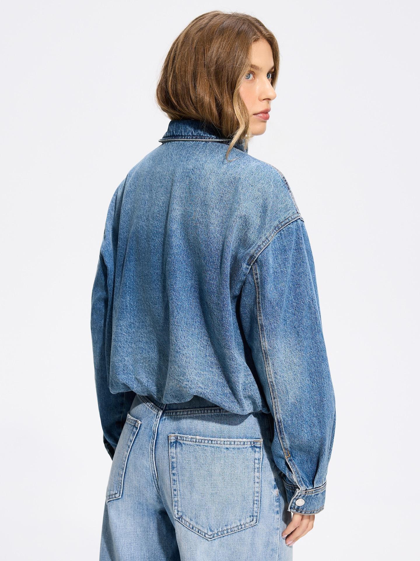 Blue Jeans Denim Jacket With Stand Up Collar, Blue, large image number 3