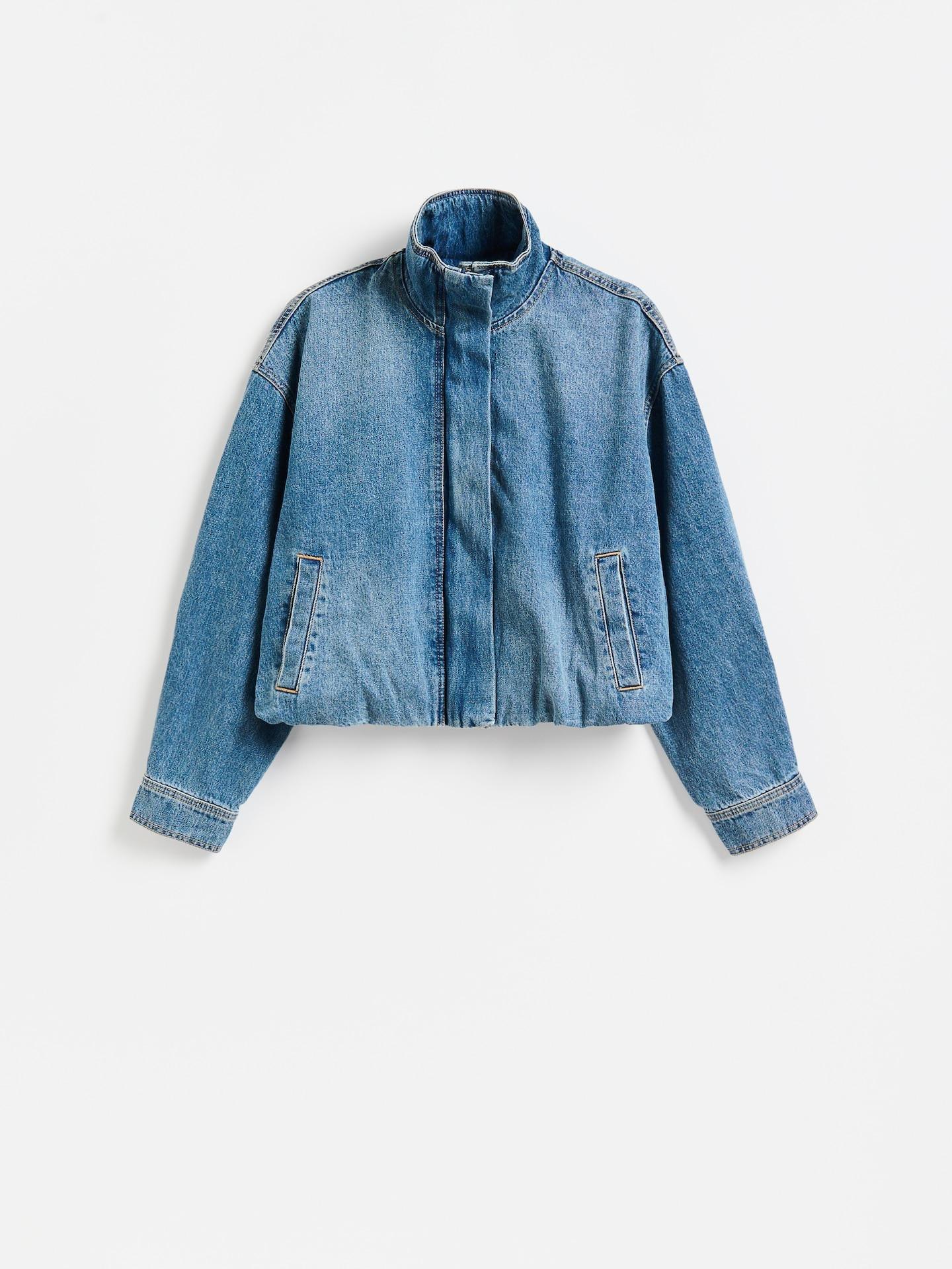 Blue Jeans Denim Jacket With Stand Up Collar, Blue, large image number 4