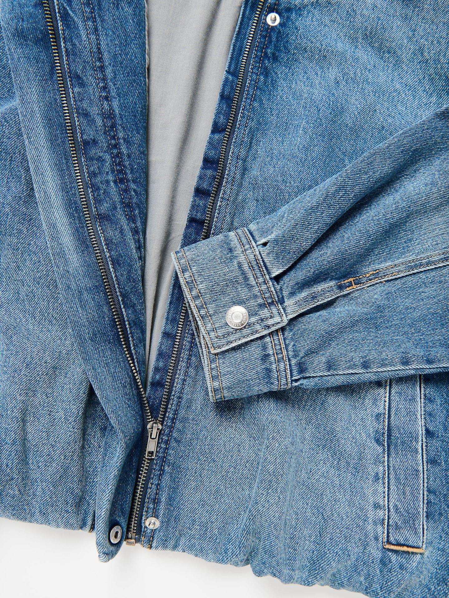 Blue Jeans Denim Jacket With Stand Up Collar, Blue, large image number 5