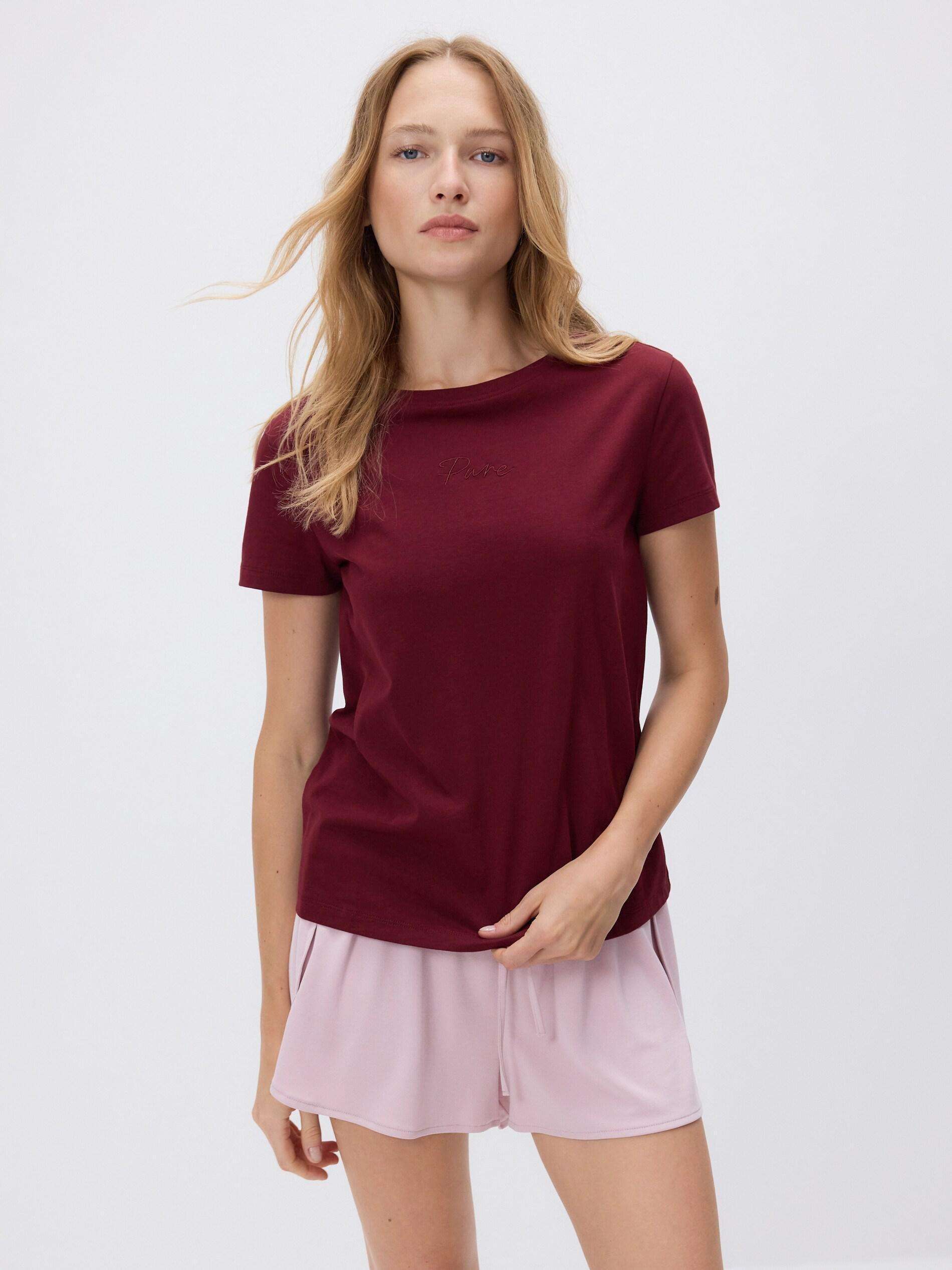 Maroon T-Shirt With Fine Embroidery, Burgundy, large image number 0