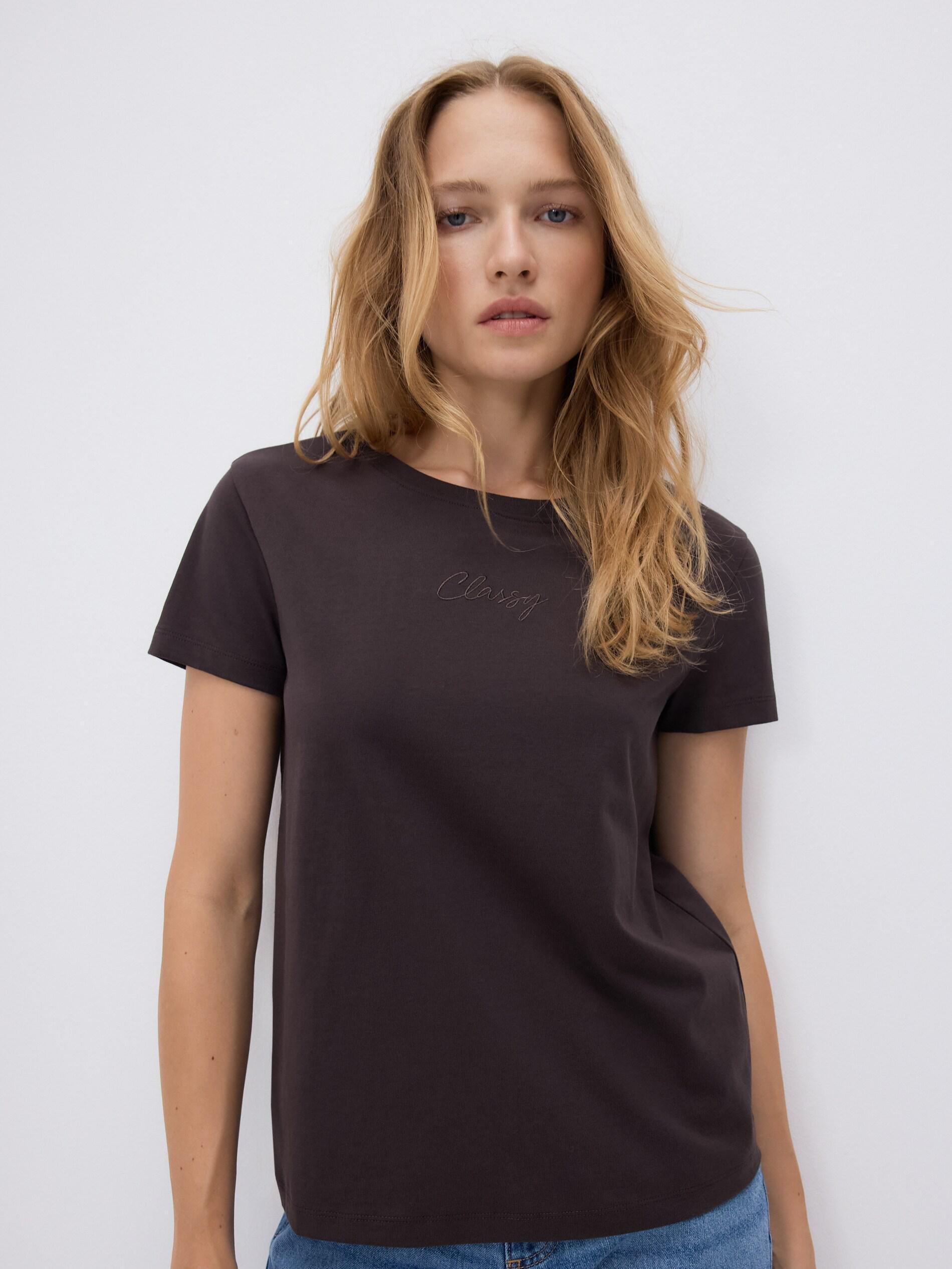 Brown T-Shirt With Fine Embroidery, Brown, large image number 1