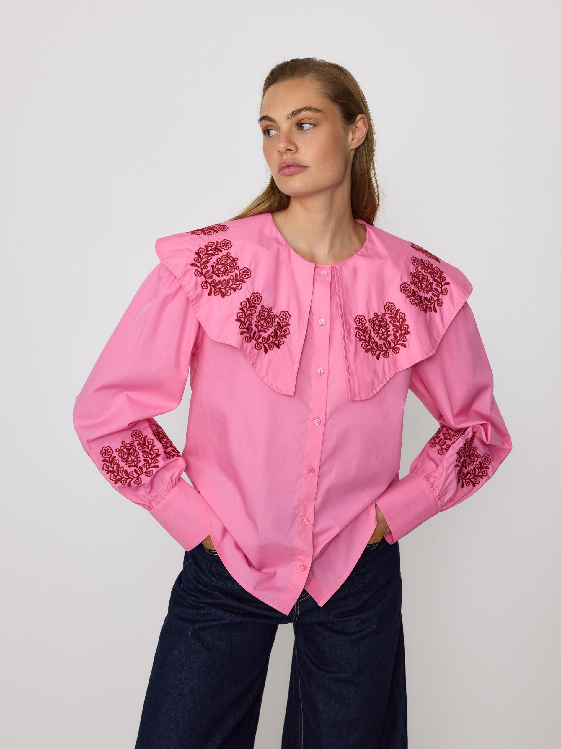 Pink Blouse With Decorative Collar, Pink, medium