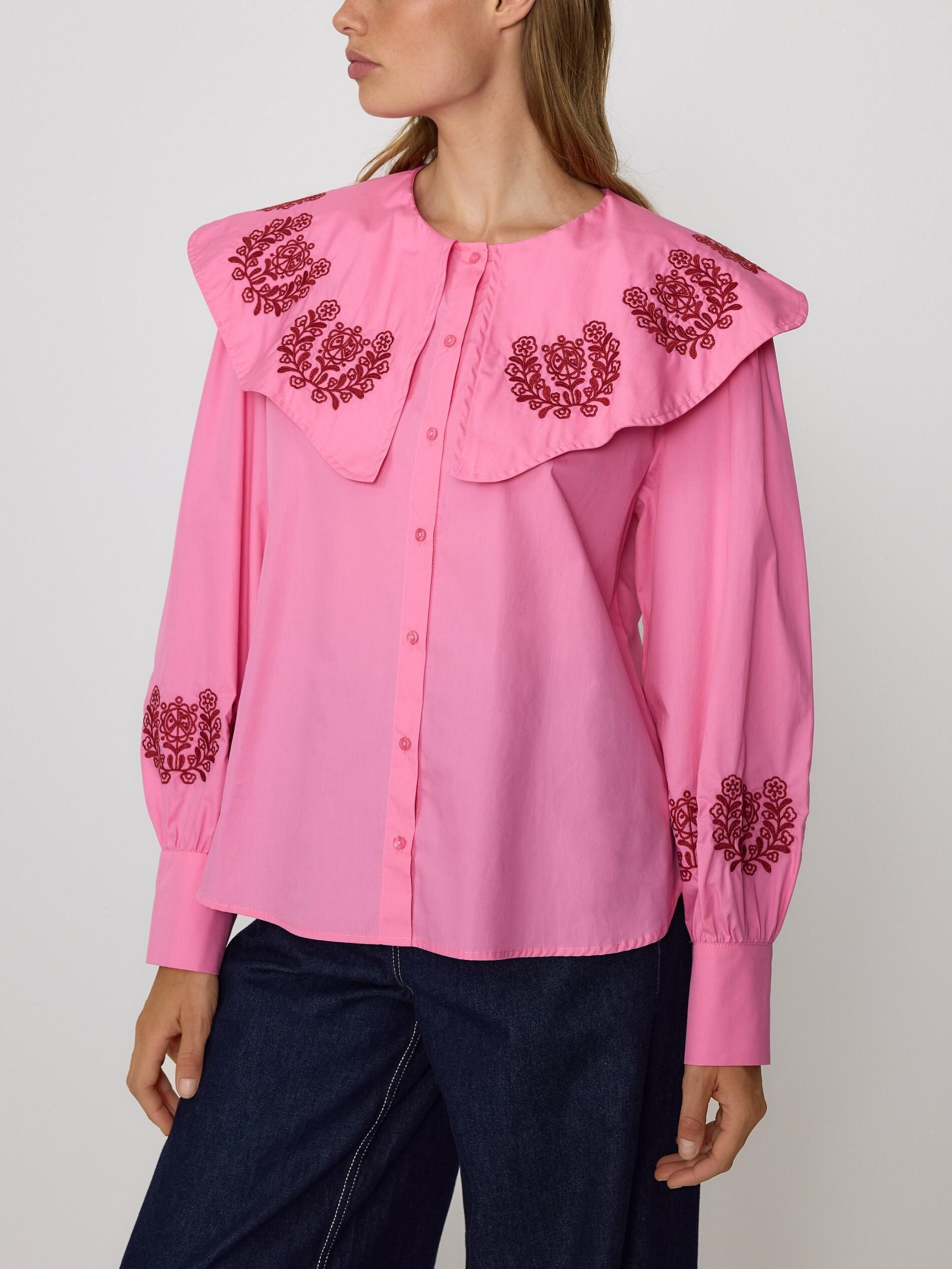 Pink Blouse With Decorative Collar, Pink, medium