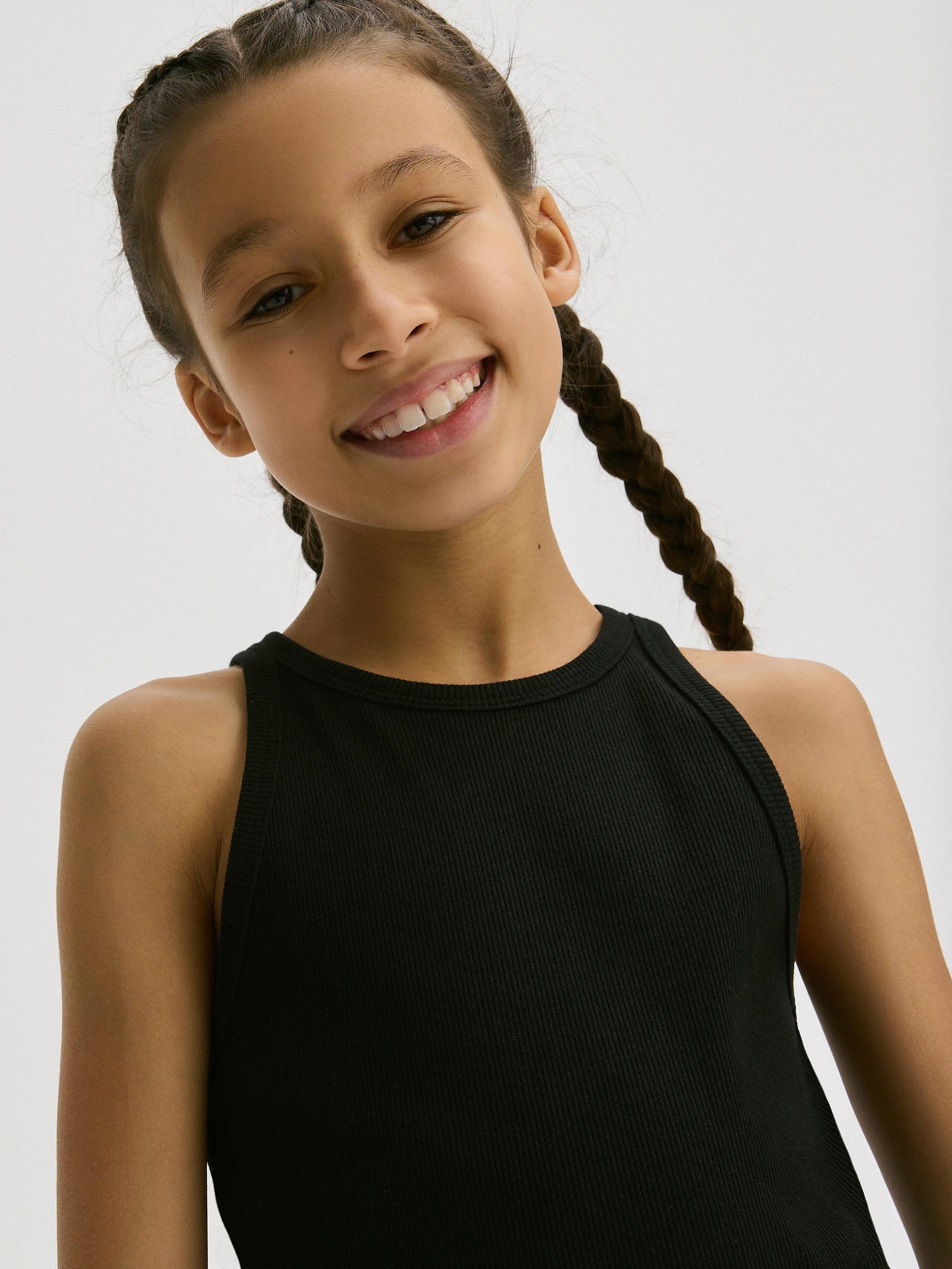 Black Cotton Top, Kids Girls, , large image number 2