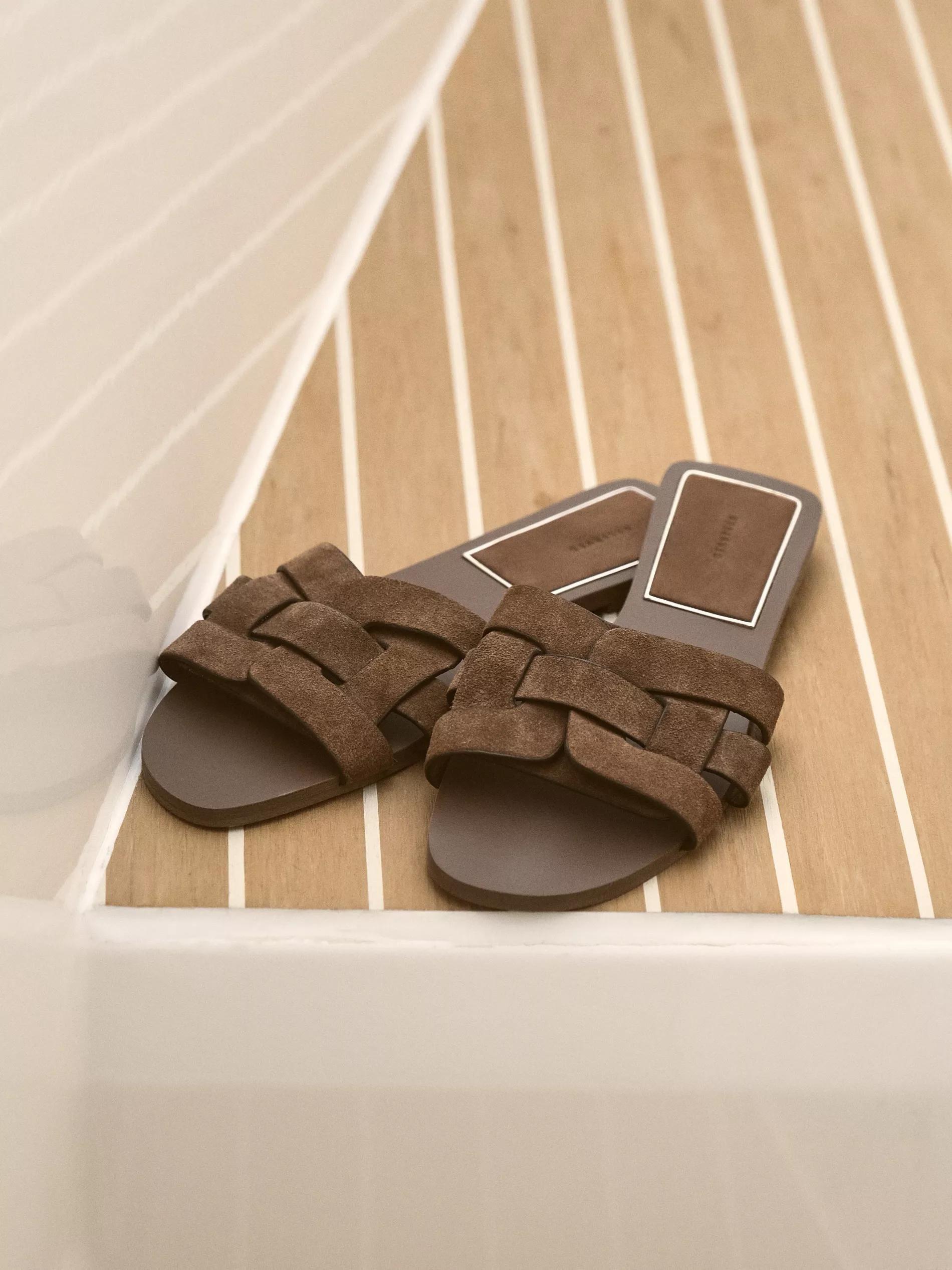 Beige Suede Slides, , large image number 0