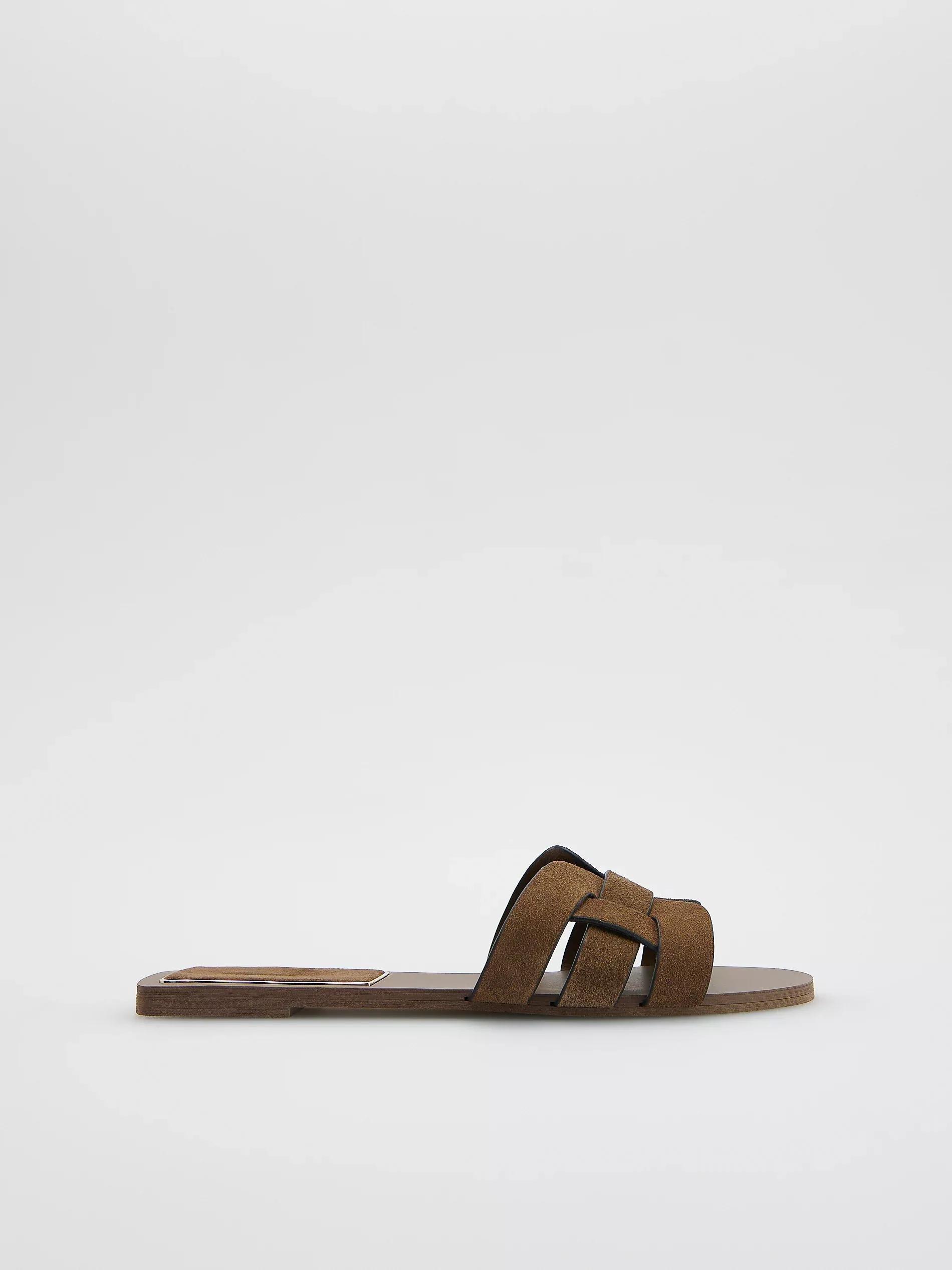 Beige Suede Slides, , large image number 1