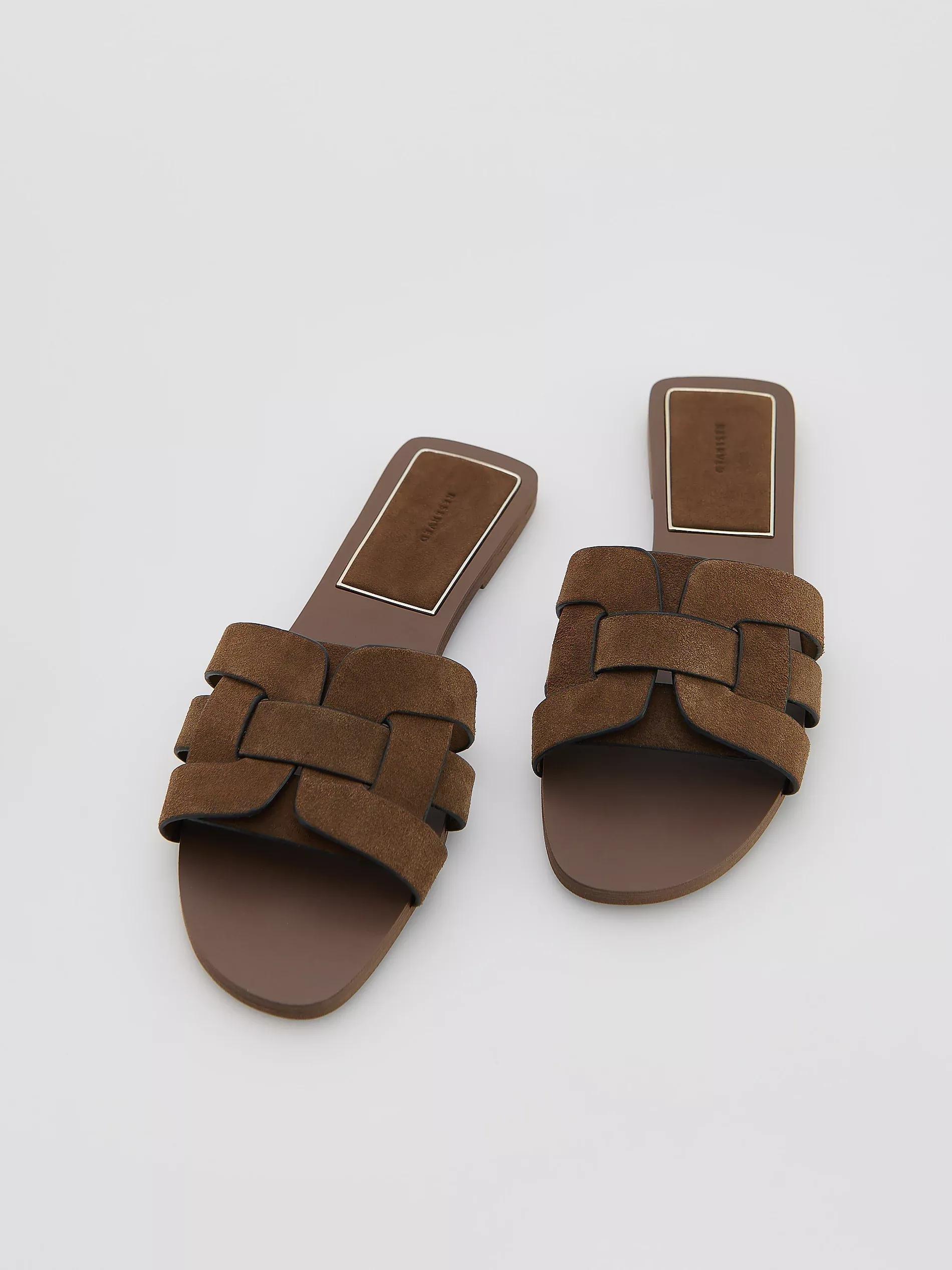 Beige Suede Slides, , large image number 2