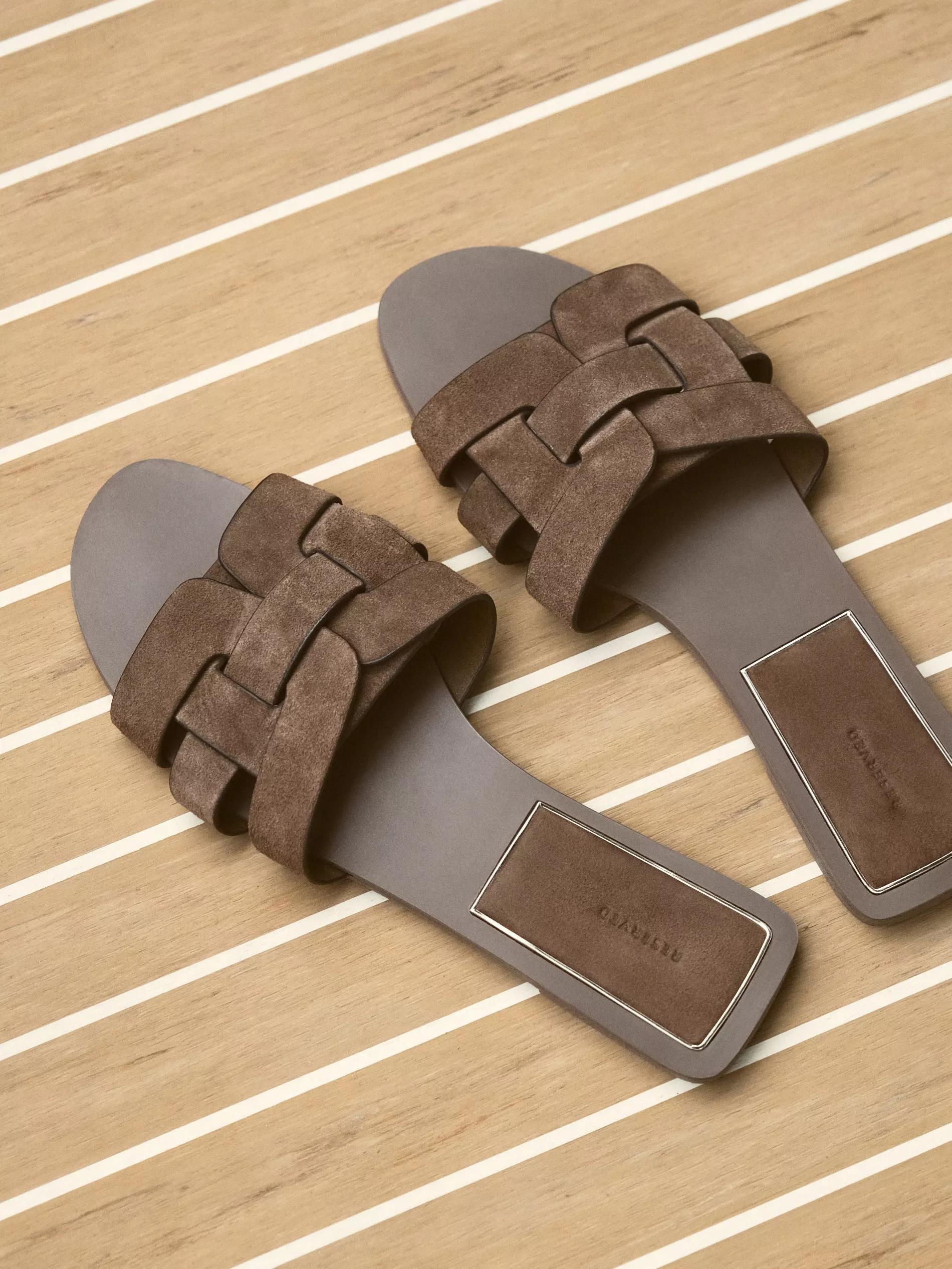 Beige Suede Slides, , large image number 5