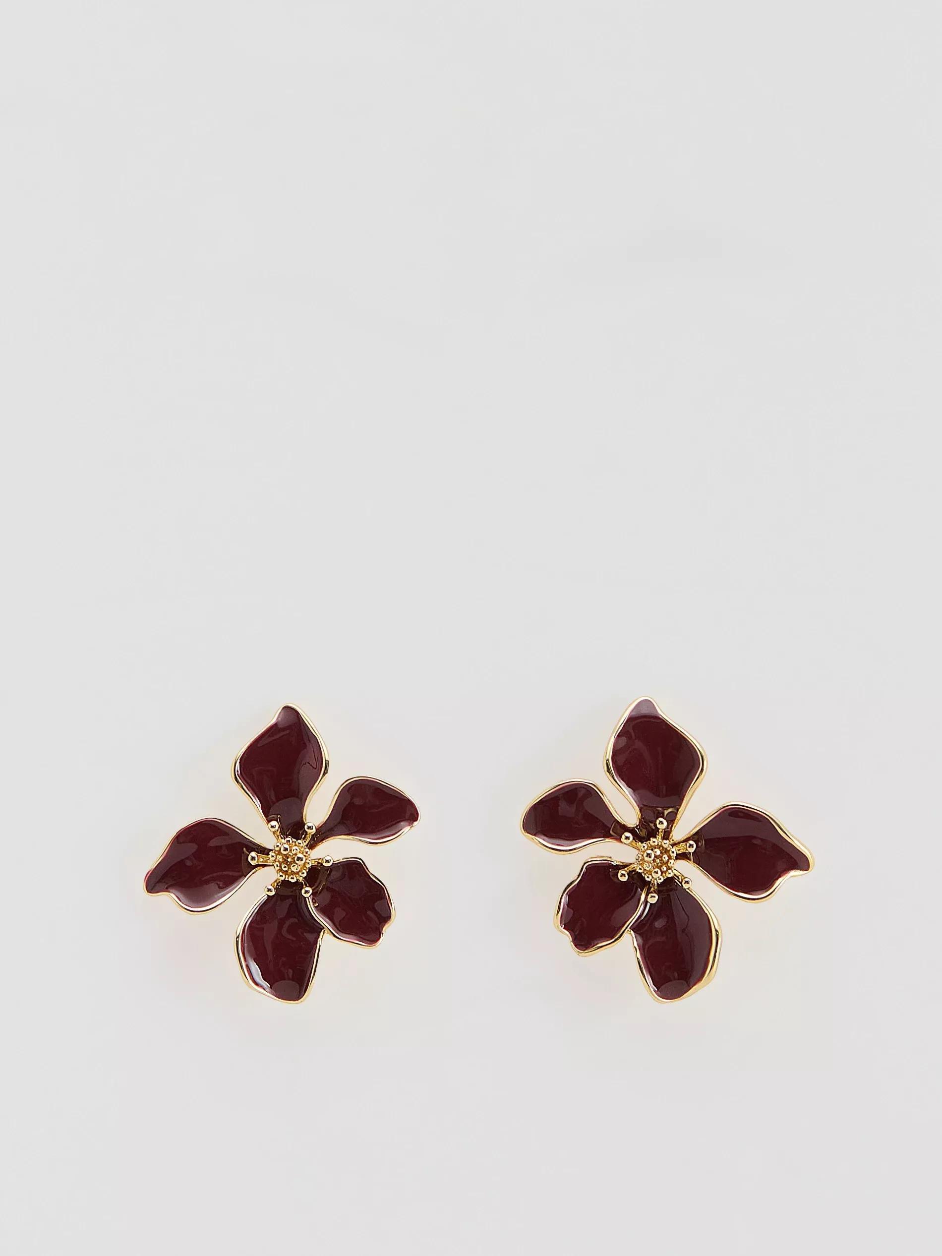 Earrings with floral motif, Burgundy, large image number 0