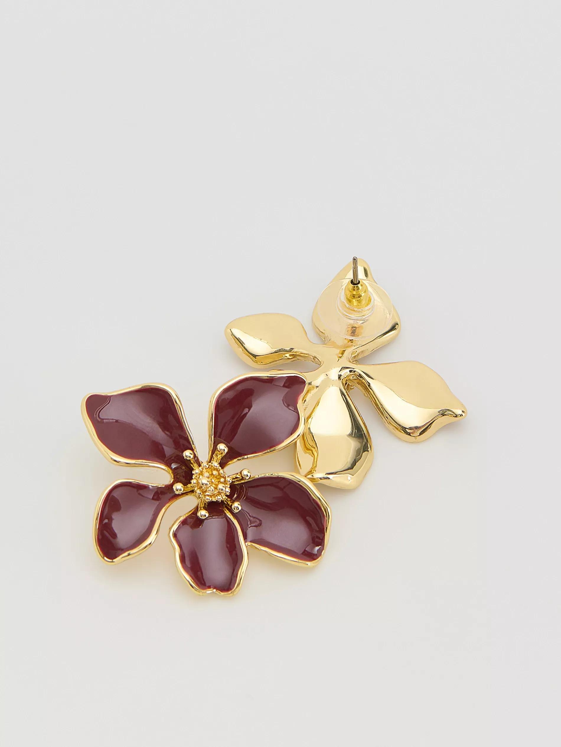 Earrings with floral motif, Burgundy, large image number 1