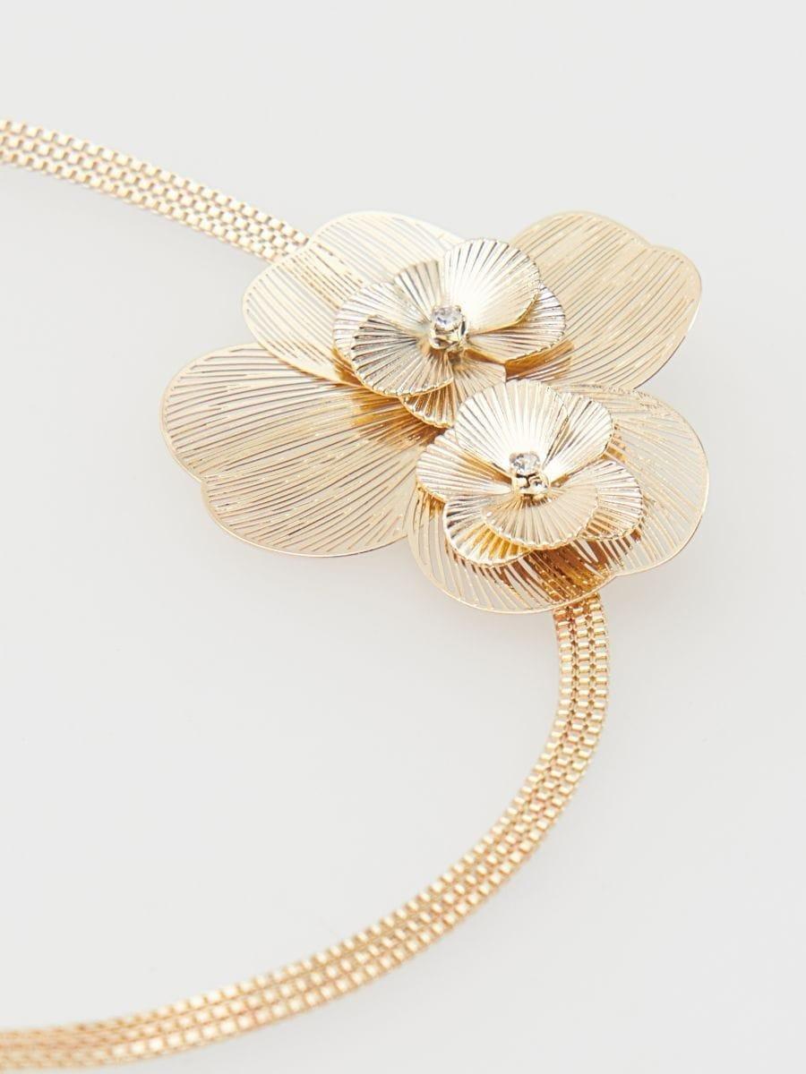 Gold Flower Necklace, Golden, large image number 1