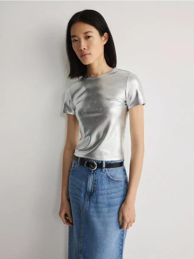 Silver Metallic Shine Blouse, , large image number 0