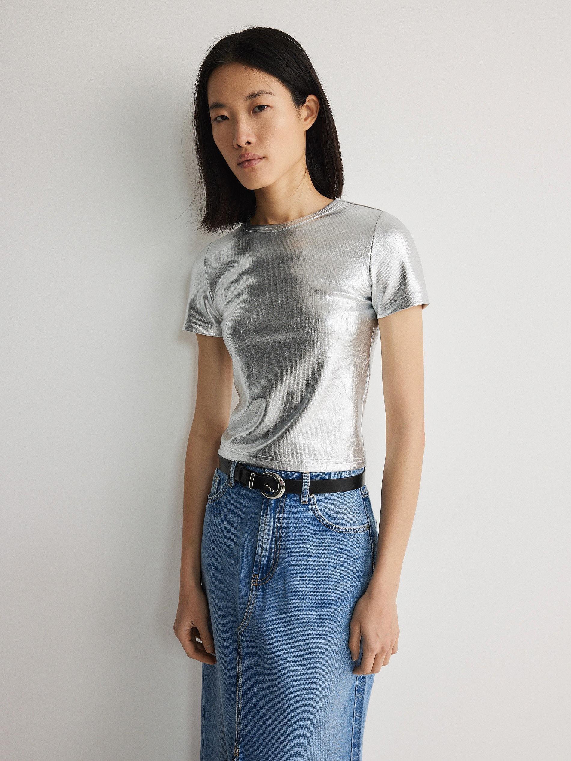 Silver Metallic Shine Blouse, , large image number 1
