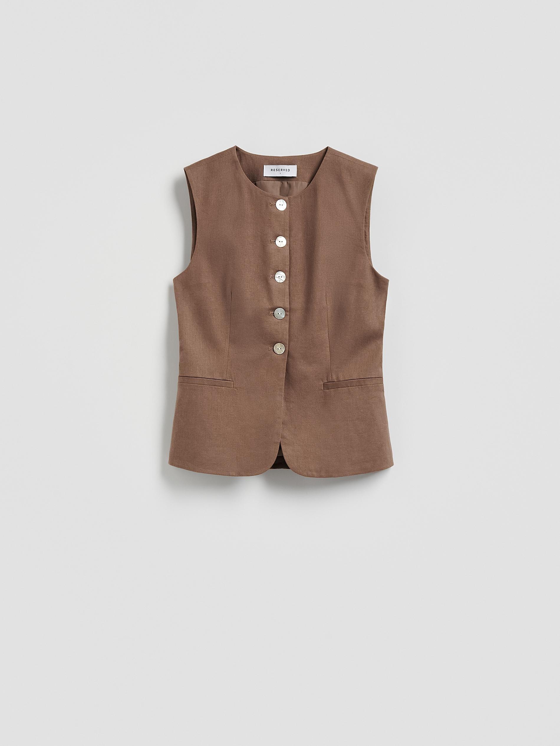 Beige Linen Blend Vest, Beige, large image number 4