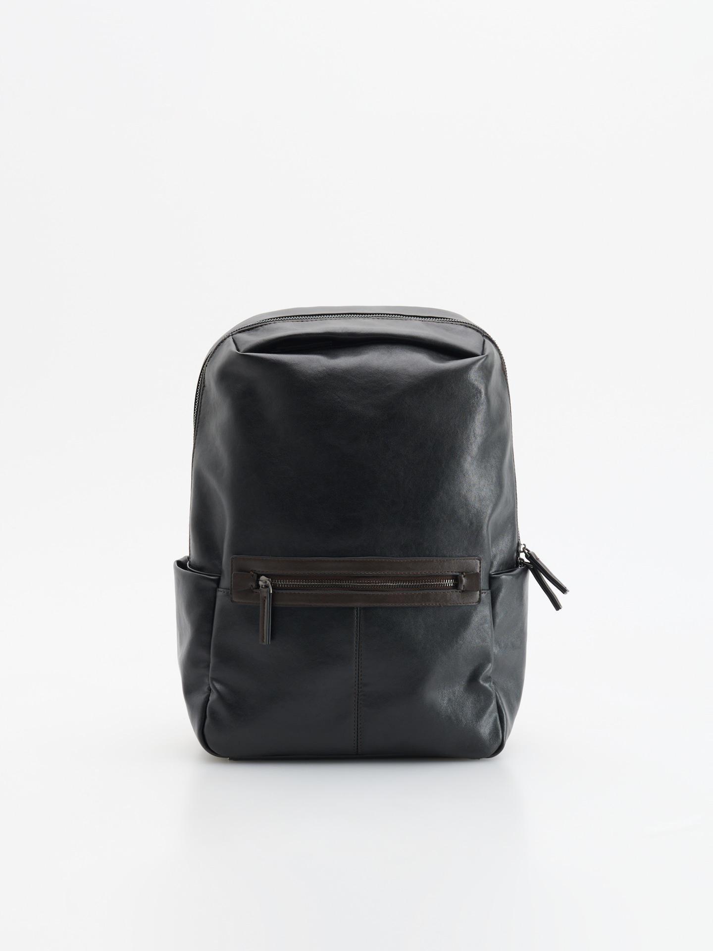 Black Faux Leather Backpack, Black, large image number 0