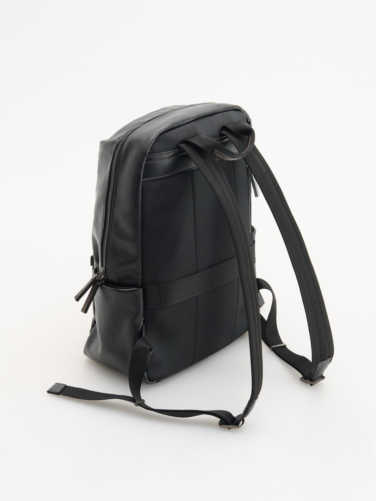 Black Faux Leather Backpack, Black, large image number 1