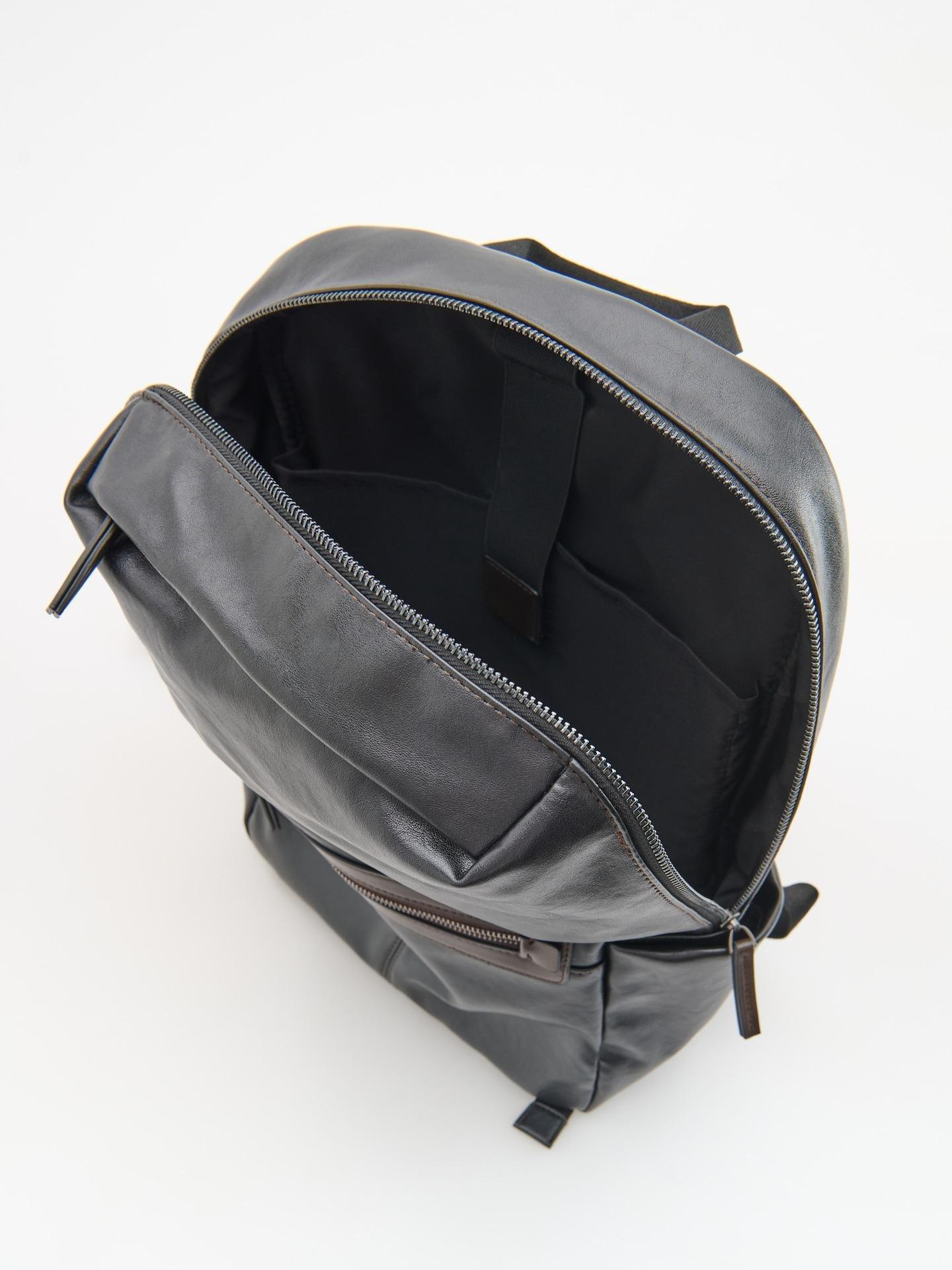 Black Faux Leather Backpack, Black, large image number 2