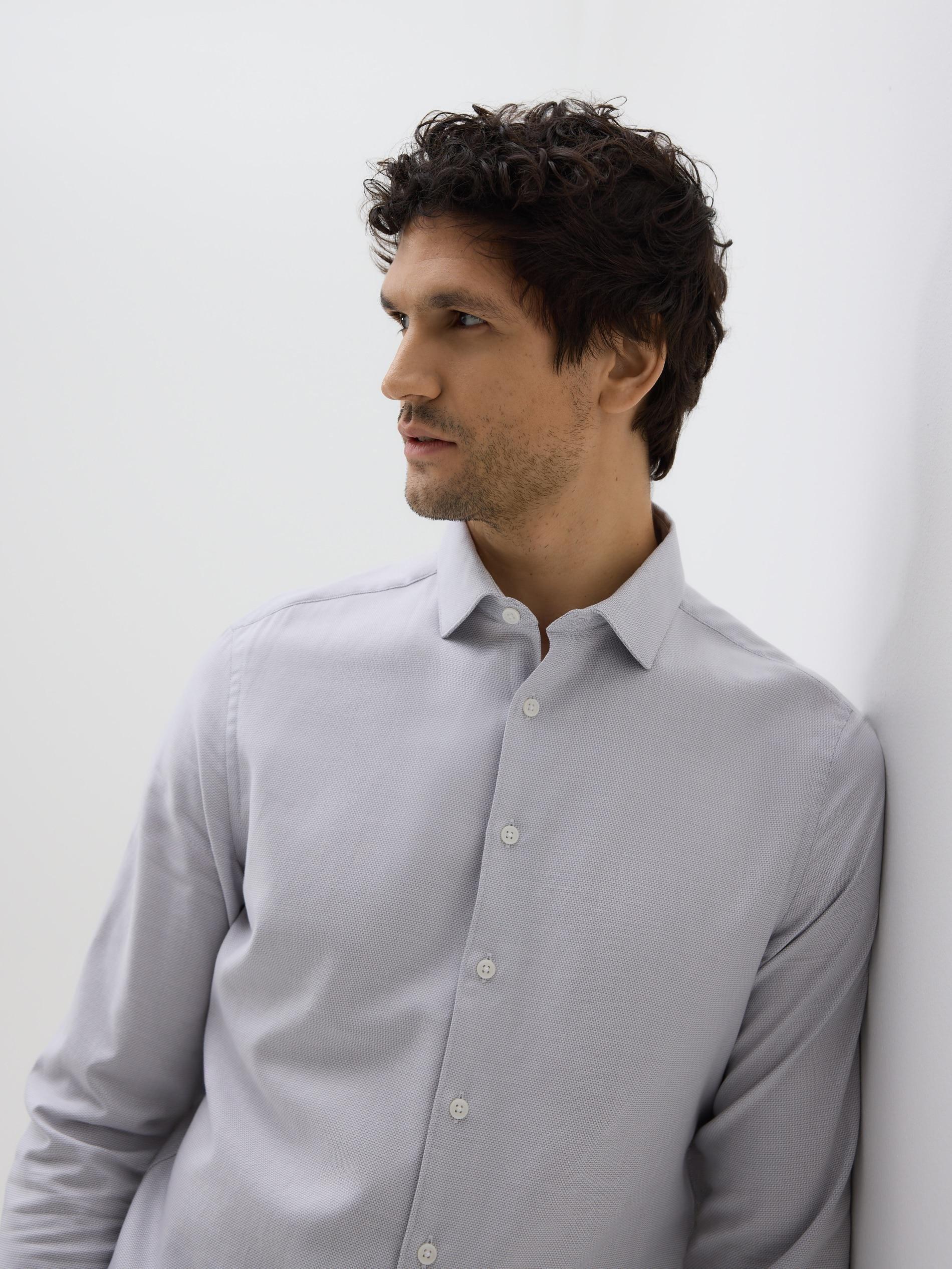 Grey Slim Fit Cotton Rich Shirt, Light grey, large image number 2