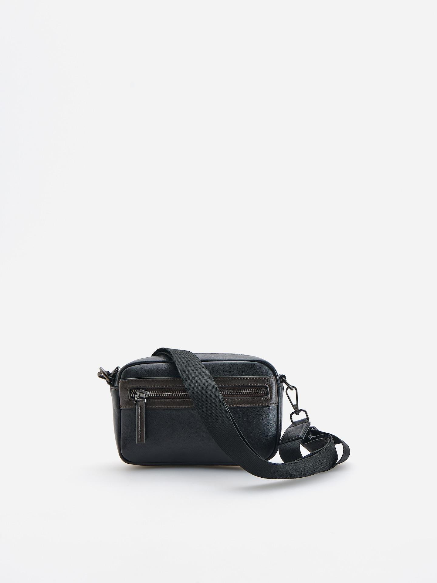Black Faux Leather Pouch Bag, Black, medium