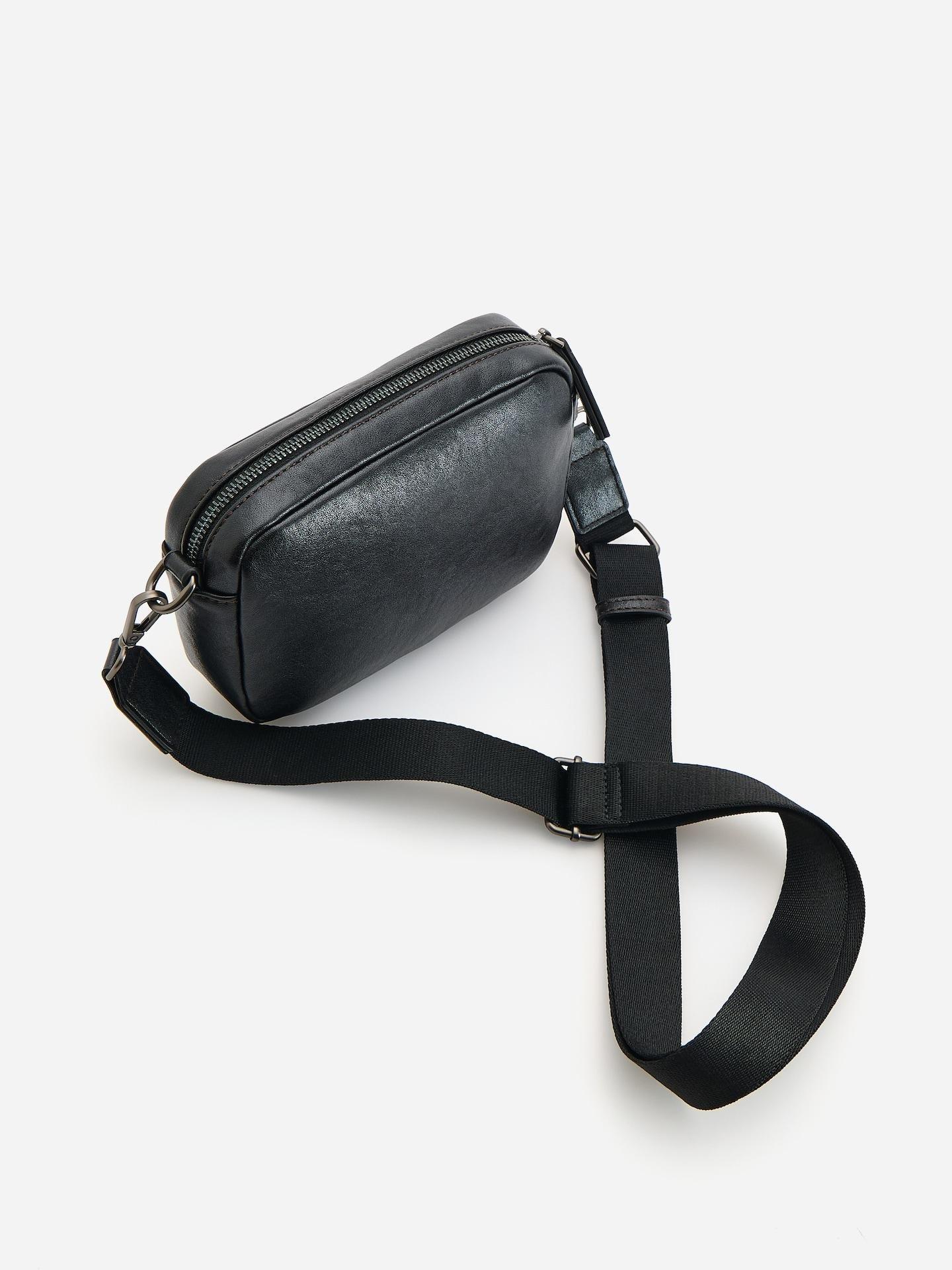 Black Faux Leather Pouch Bag, Black, medium