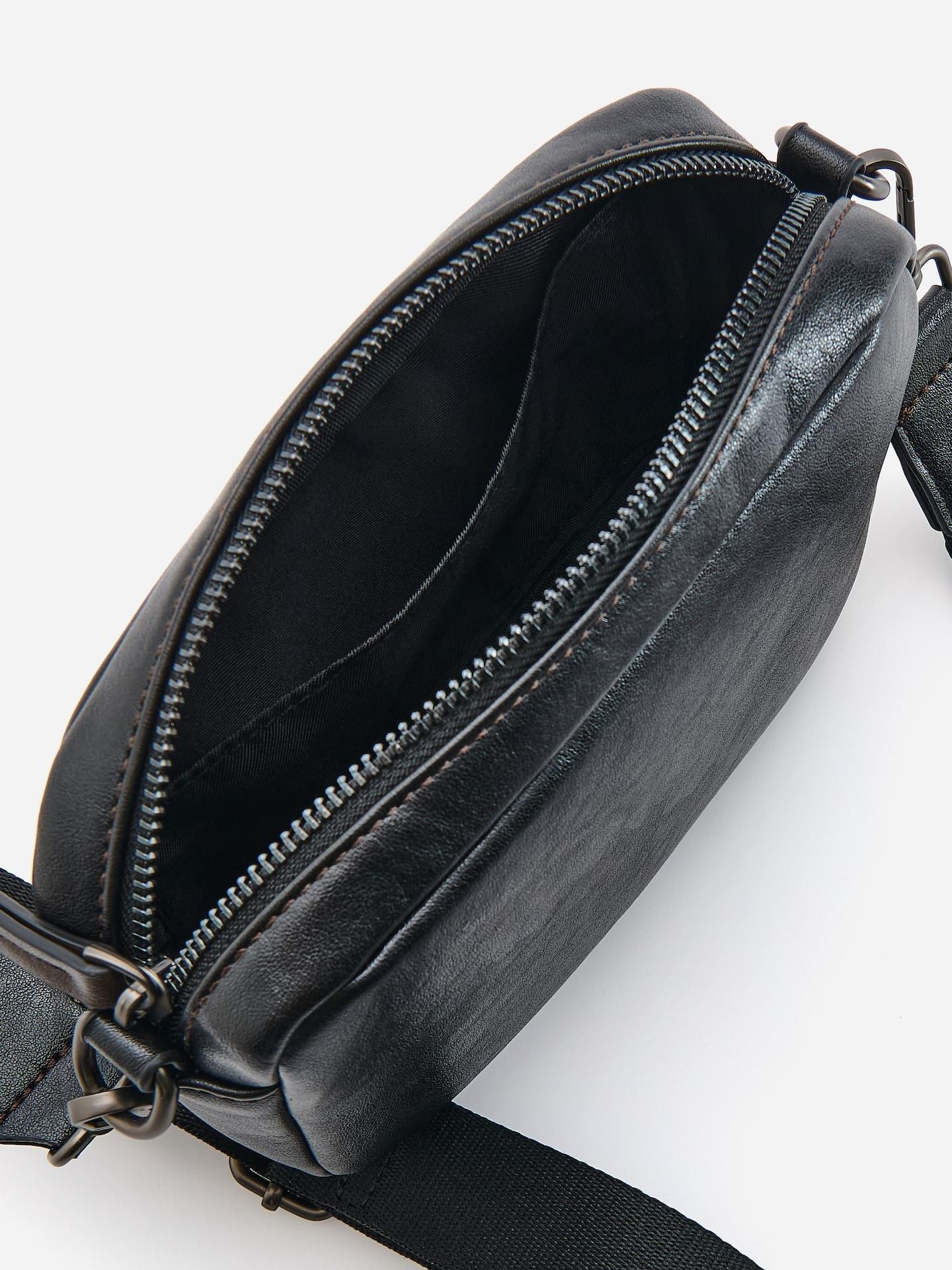 Black Faux Leather Pouch Bag, Black, medium