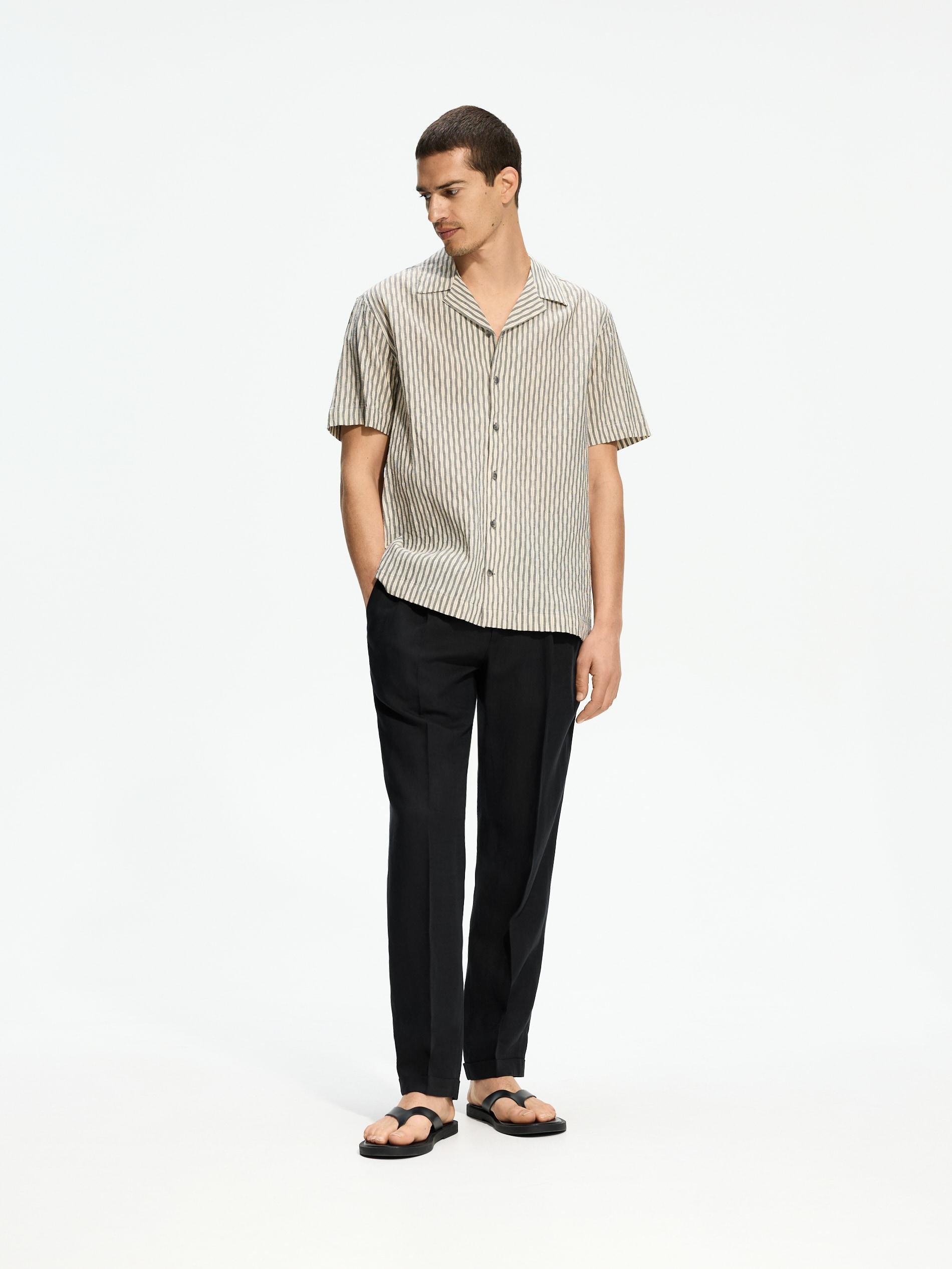 Black Chino Trousers With Linen Blend, Black, medium