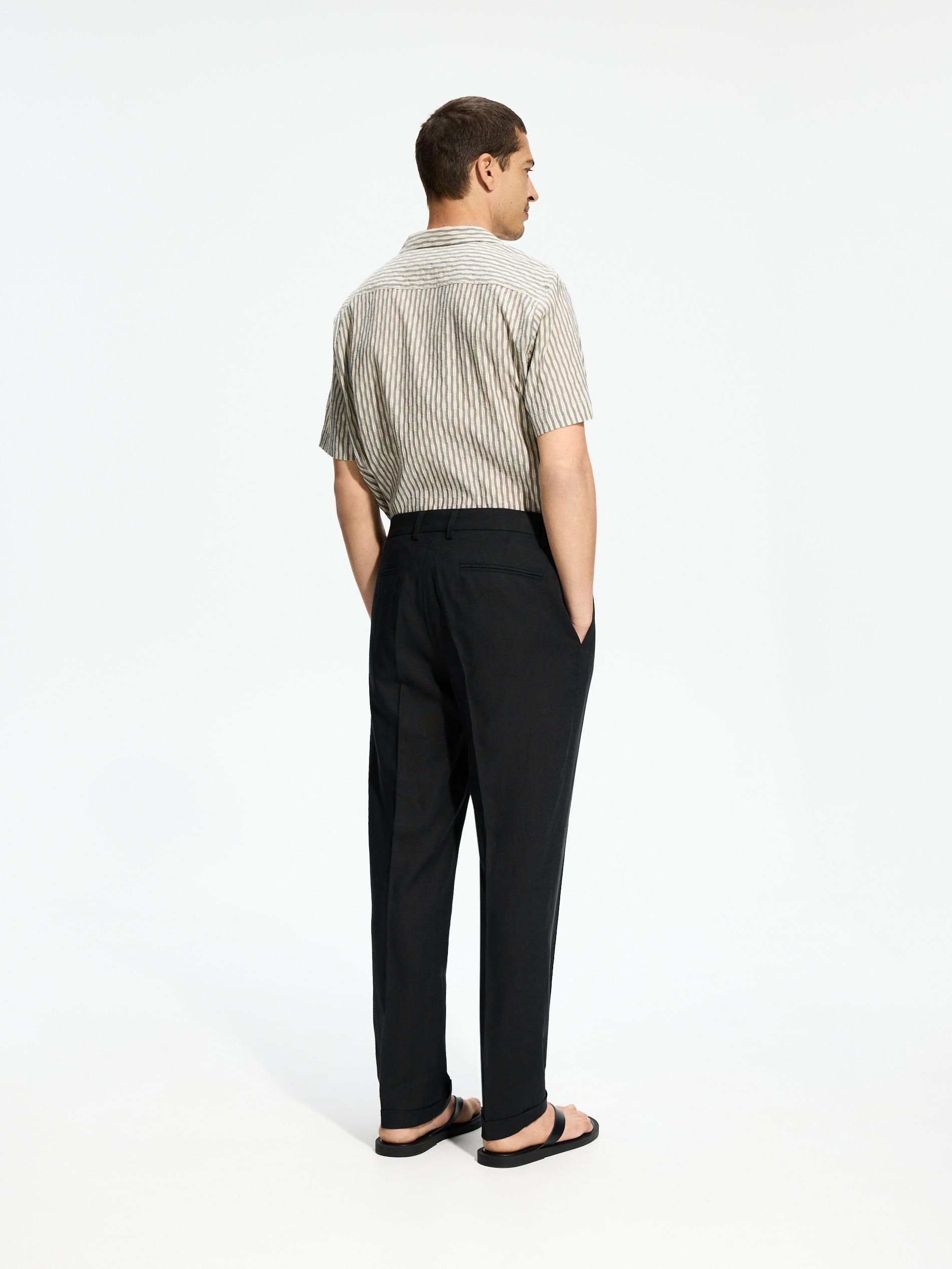 Black Chino Trousers With Linen Blend, Black, large image number 2