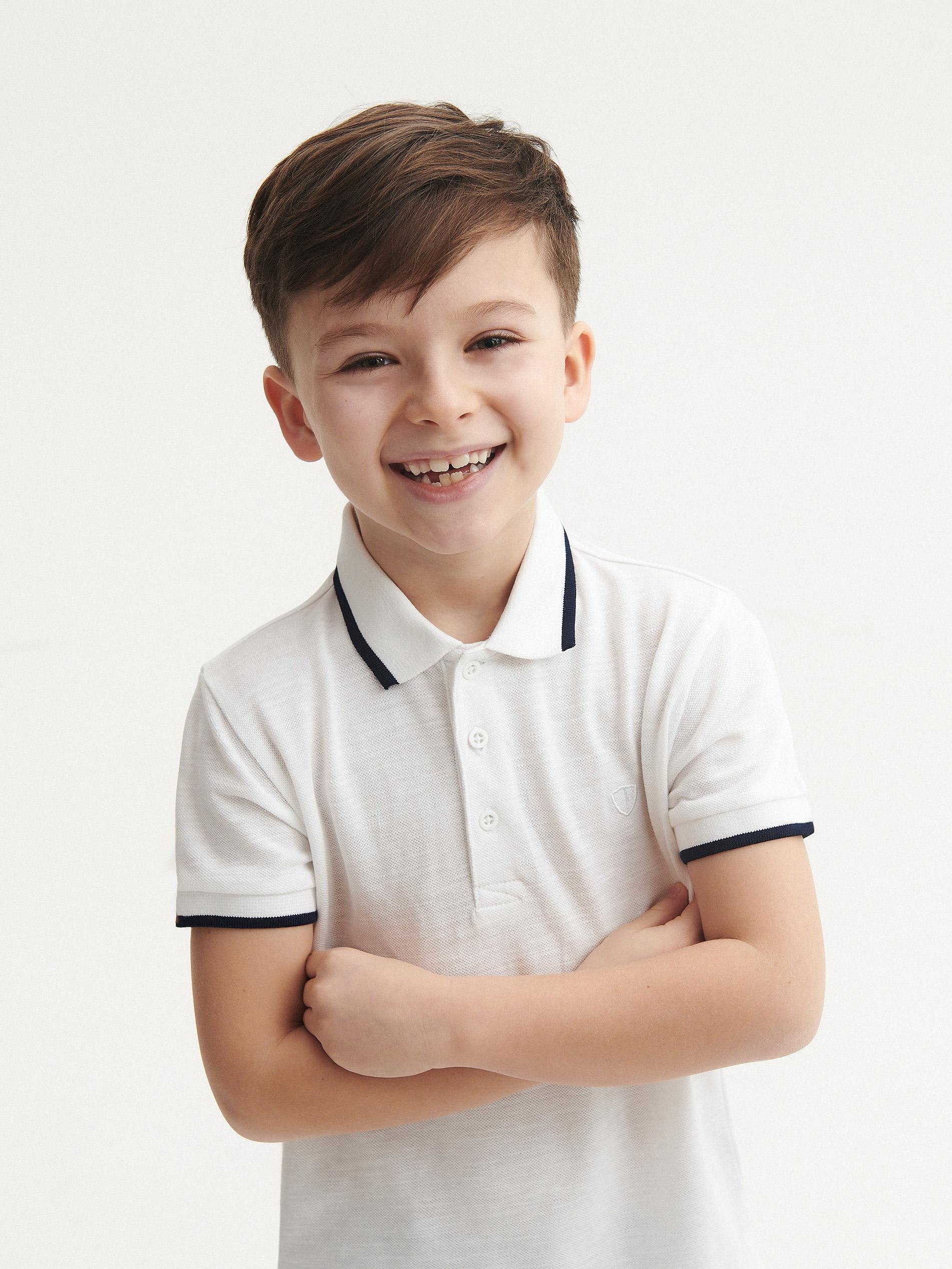 White Cotton Polo Shirt, Kids Boys, , large image number 2