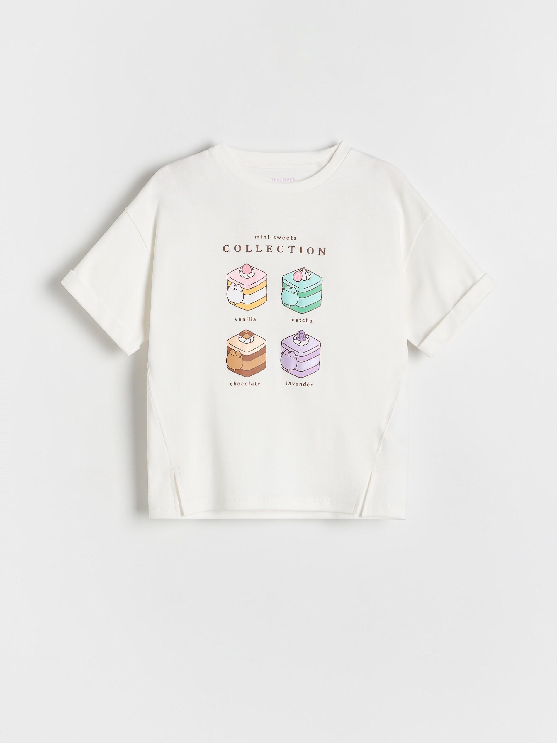 CREAM T-shirt with Pusheen print, Ivory, medium