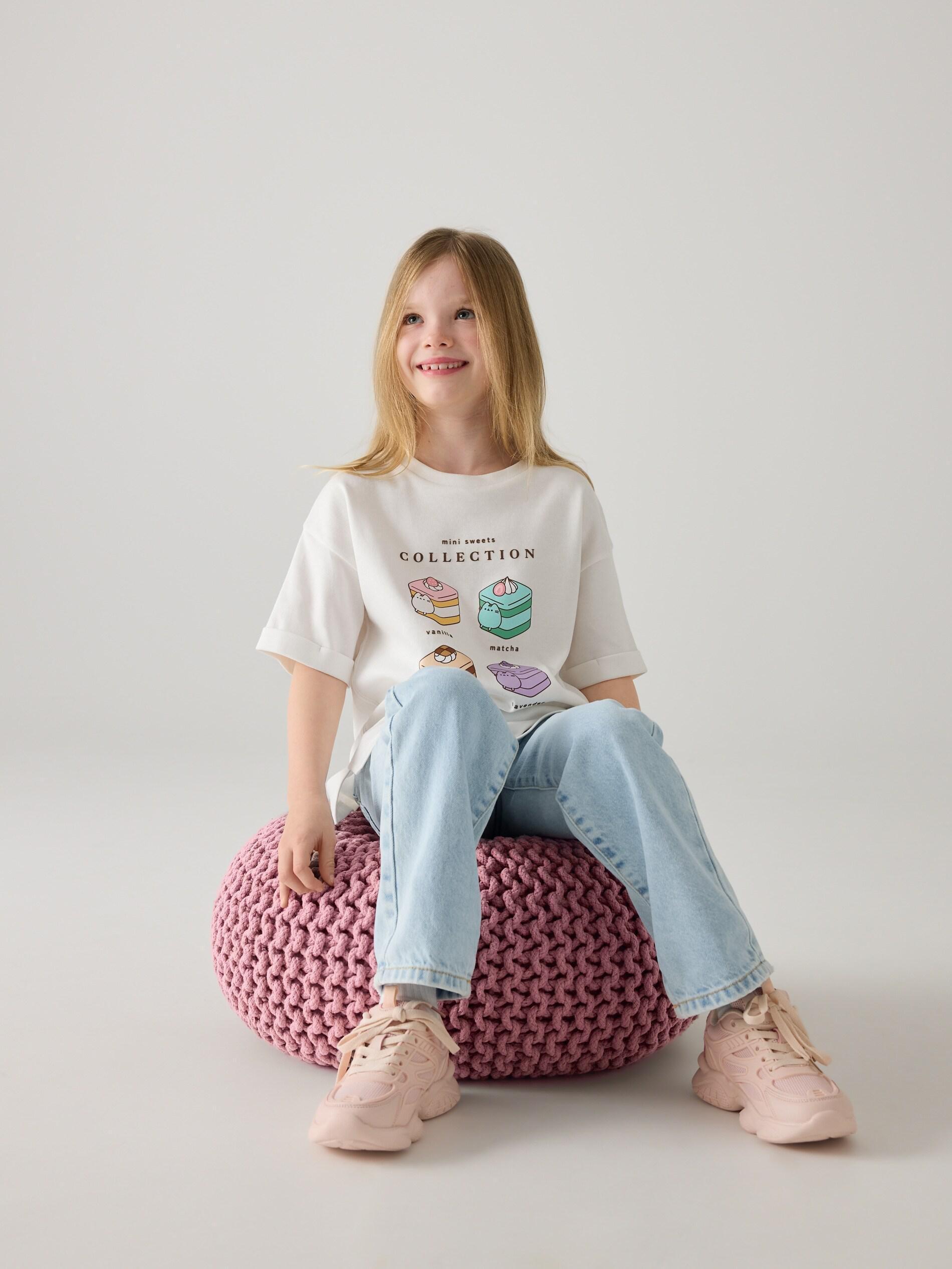 CREAM T-shirt with Pusheen print, Ivory, medium