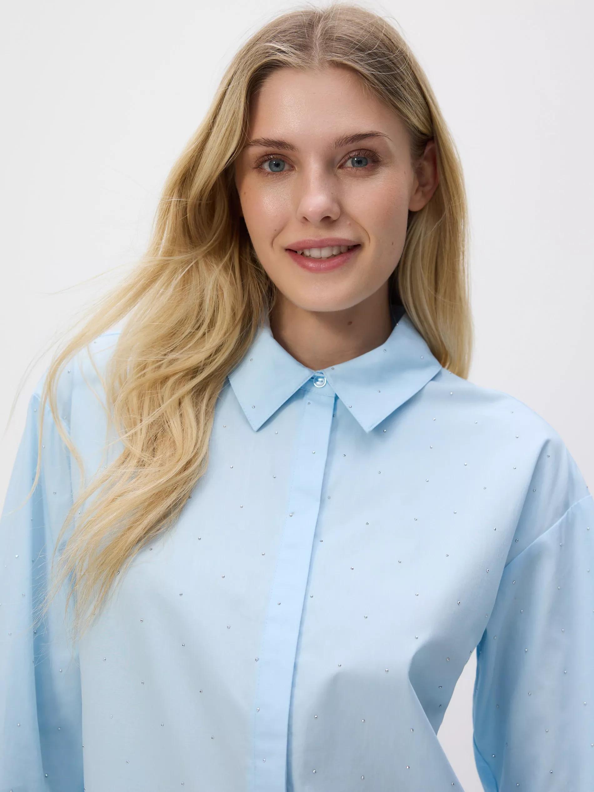 PALE BLUE Shirt with rhinestones, Blue, medium