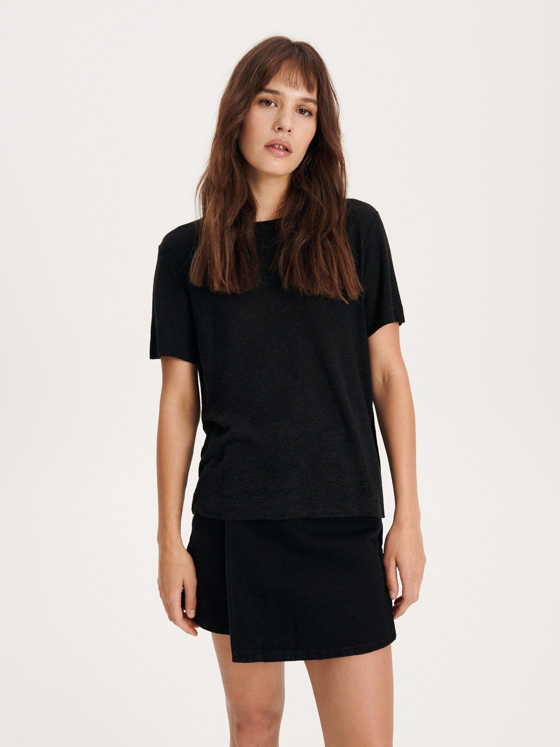 Black Linen Blend T-Shirt, , large image number 0
