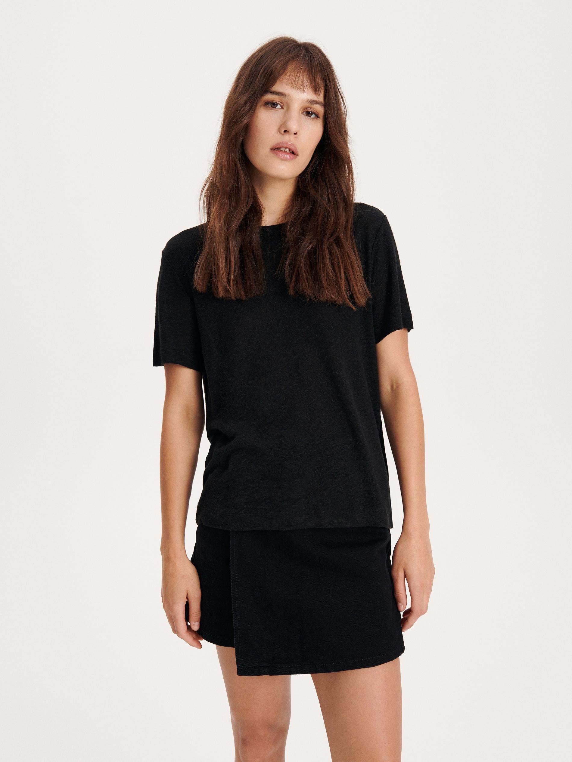 Black Linen Blend T-Shirt, , large image number 1