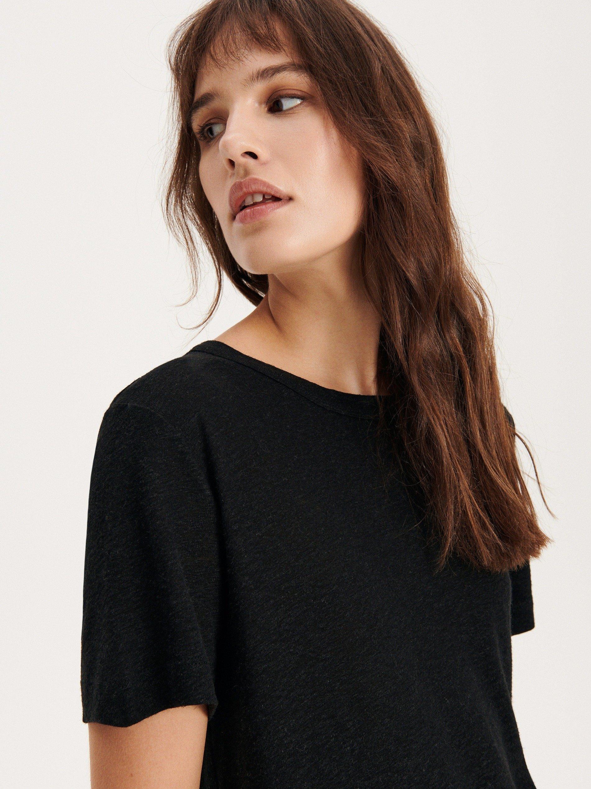 Black Linen Blend T-Shirt, , large image number 3