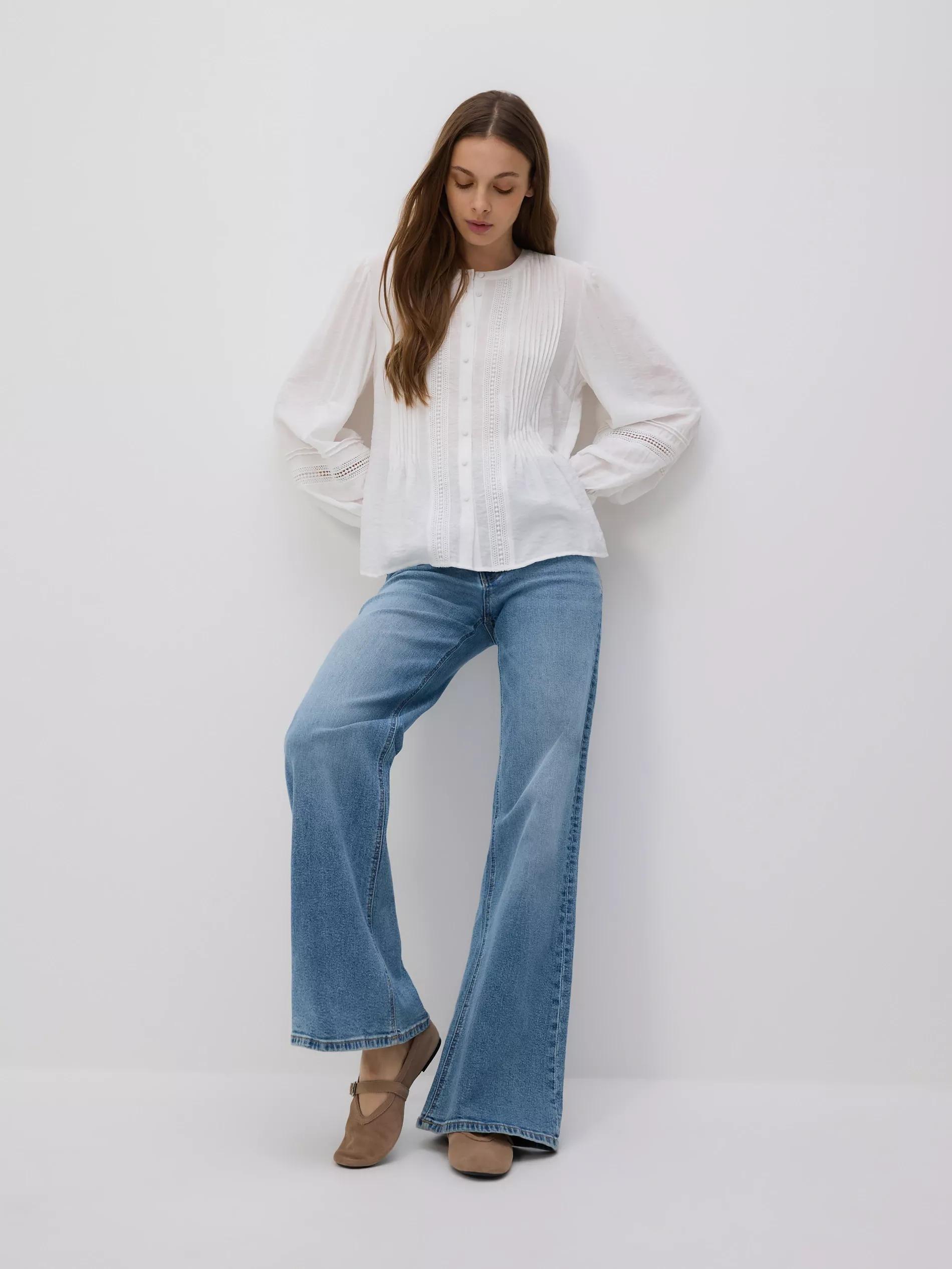 Cream Viscose Rich Blouse With Pleat Detail, Ivory, medium