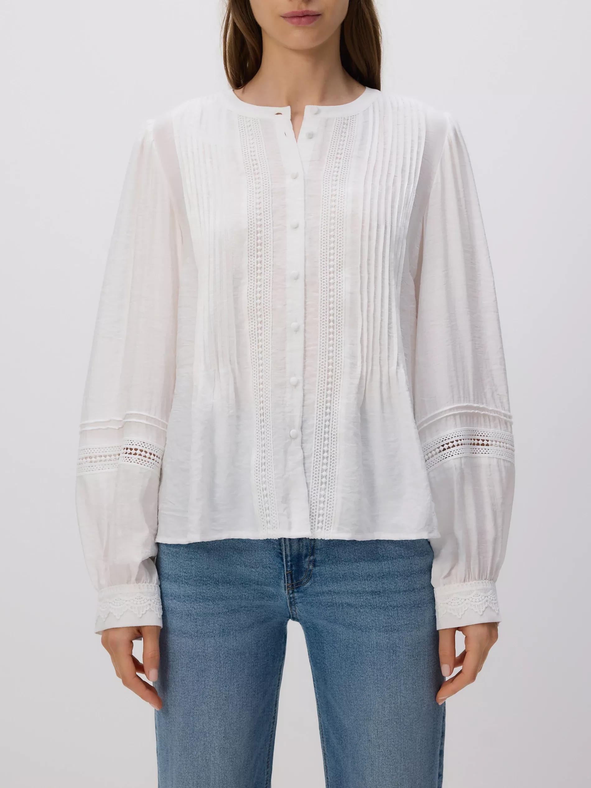 Cream Viscose Rich Blouse With Pleat Detail, Ivory, medium
