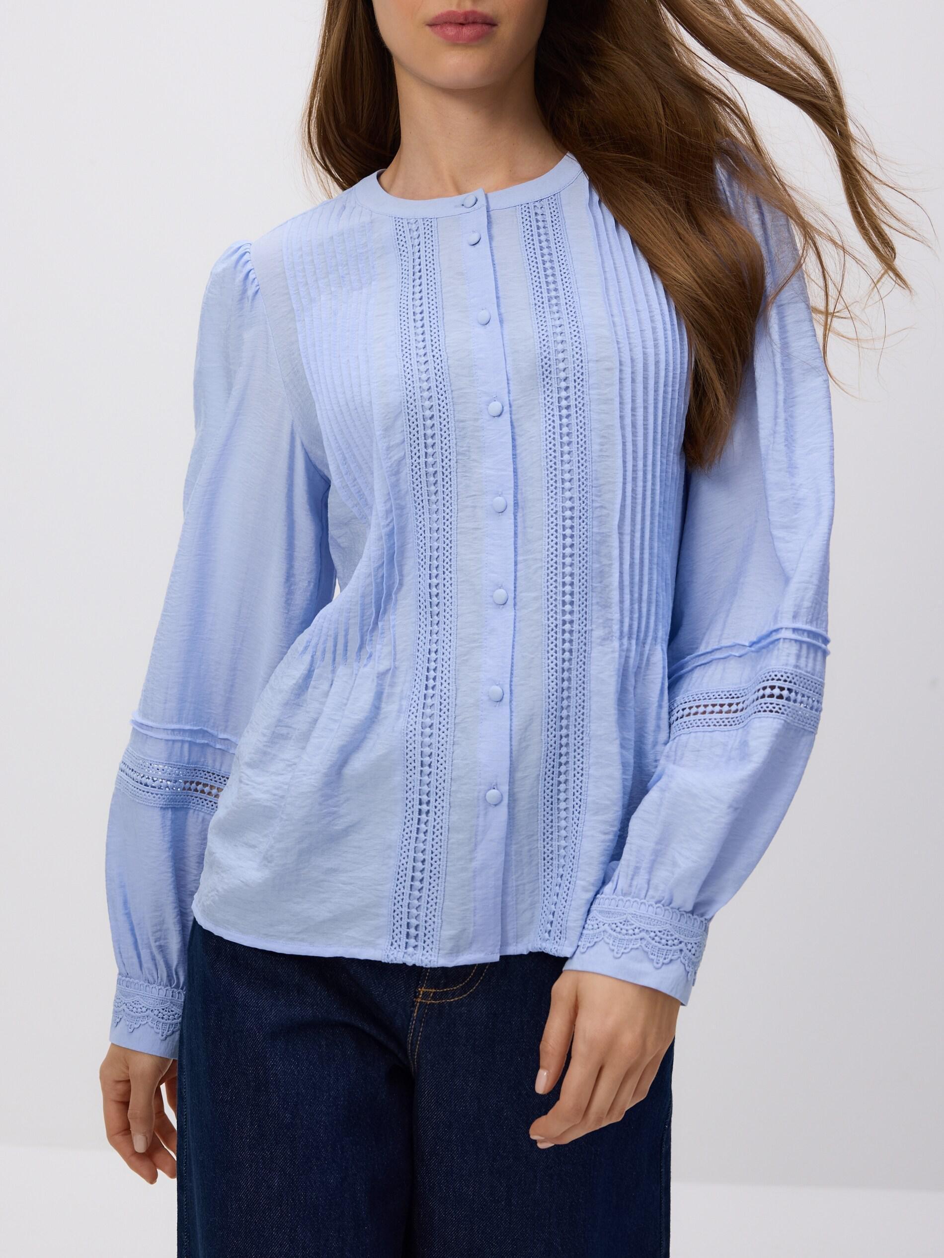 Blue Viscose Rich Blouse With Pleat Detail, Blue, medium
