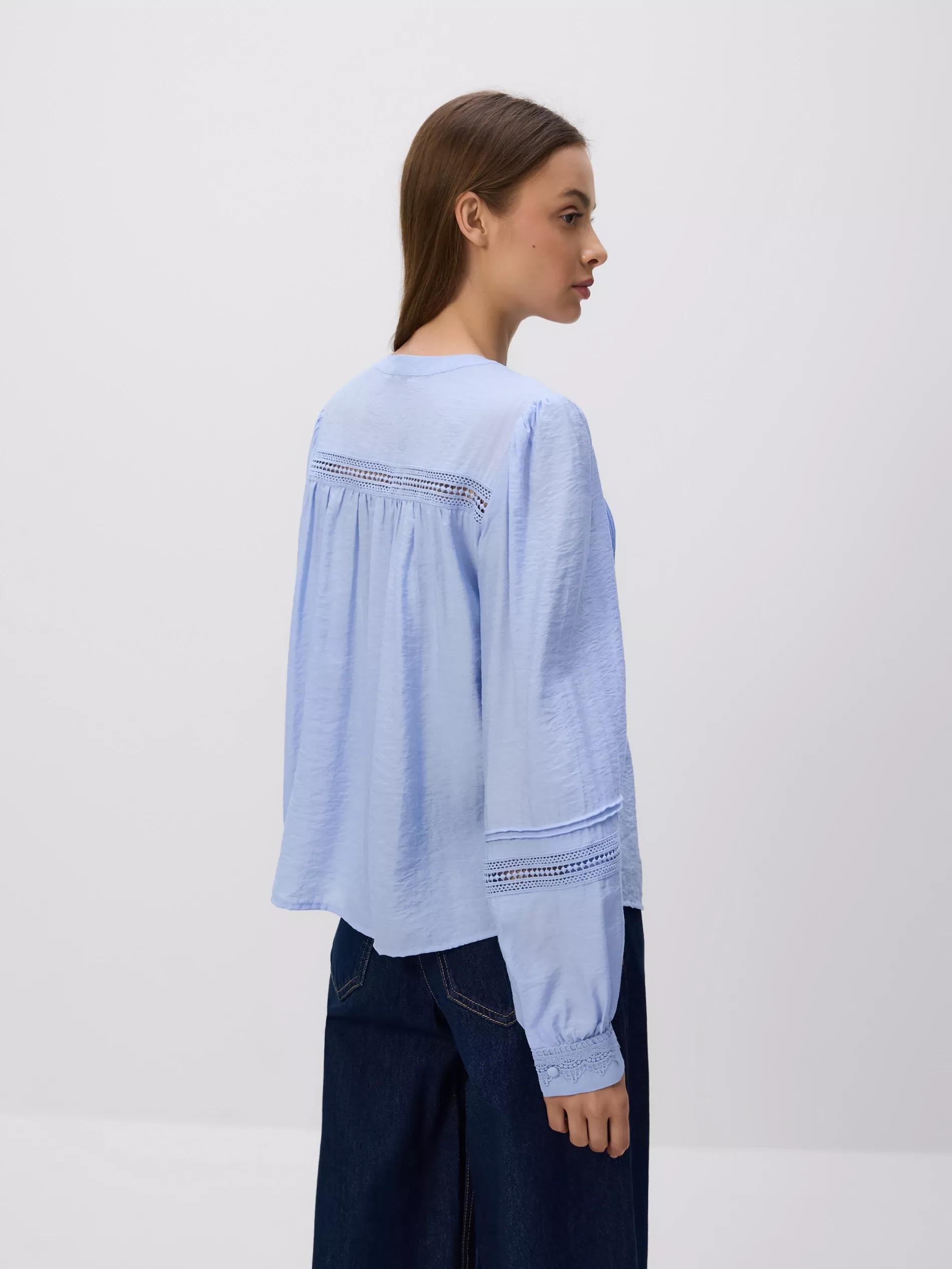 Blue Viscose Rich Blouse With Pleat Detail, Blue, large image number 1